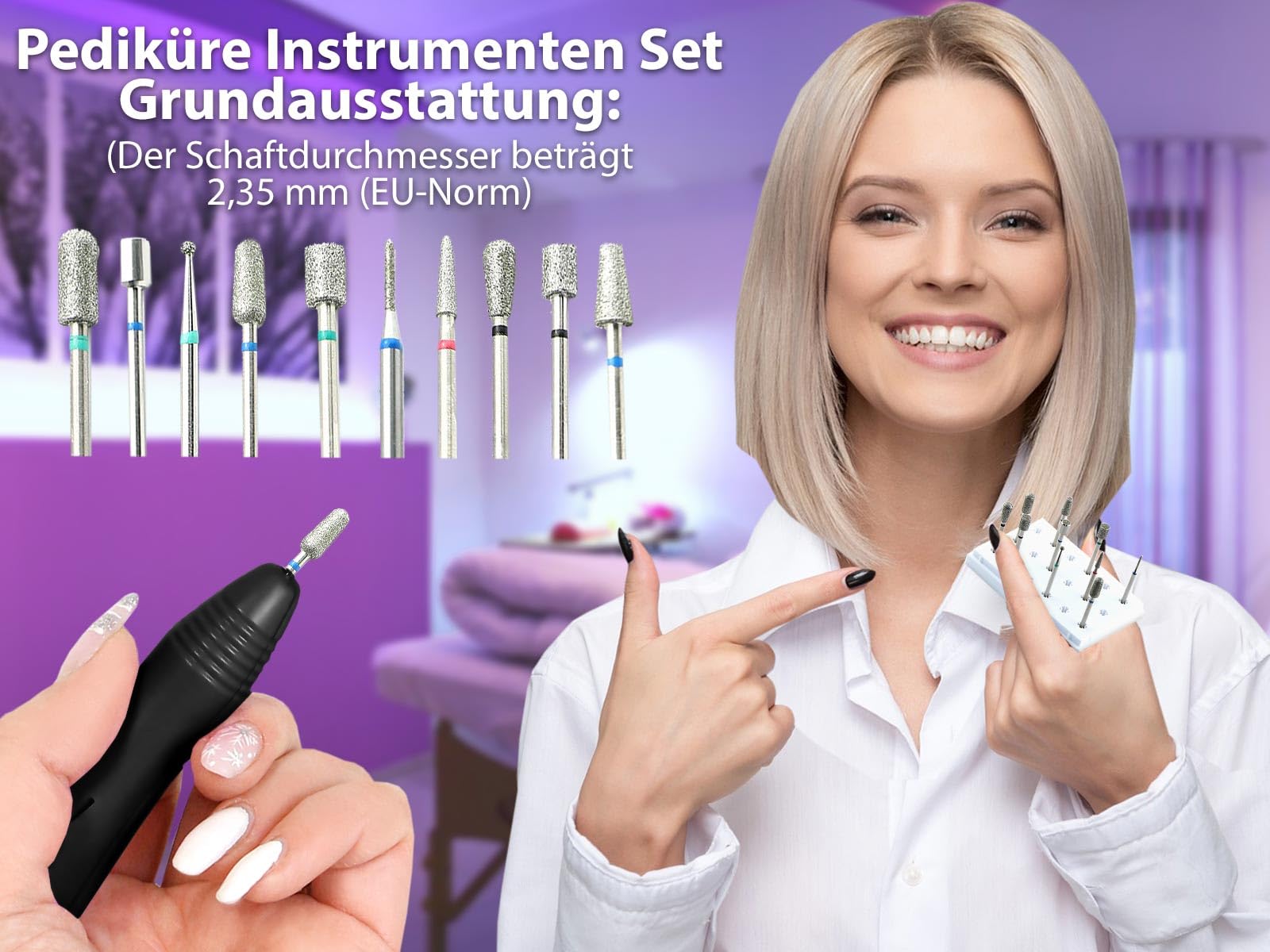 Elektrische Nagelfeile mit 10 Aufsätzen Fußpflegegerät Maniküre Pediküre | Fräser Nagelfräser Schleifgeräte Set Diamantschleifer Fußpflege Set zur Nagelpflege für Hände & Füße
