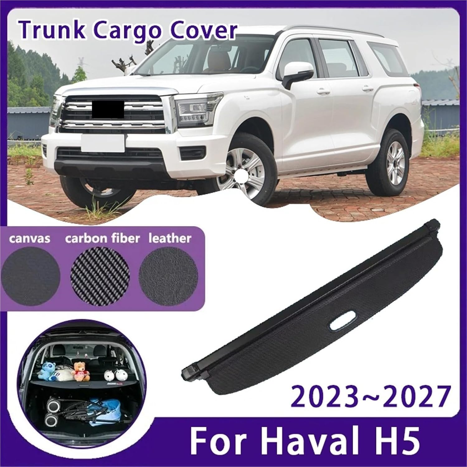 Car Trunk Storage Cover for Haval H5 II MK2 2023 2024 2025 2026 2027 Retractable Rack Shade Cargo Liner Shelter Auto Accessories(Carbon Fiber Skin)