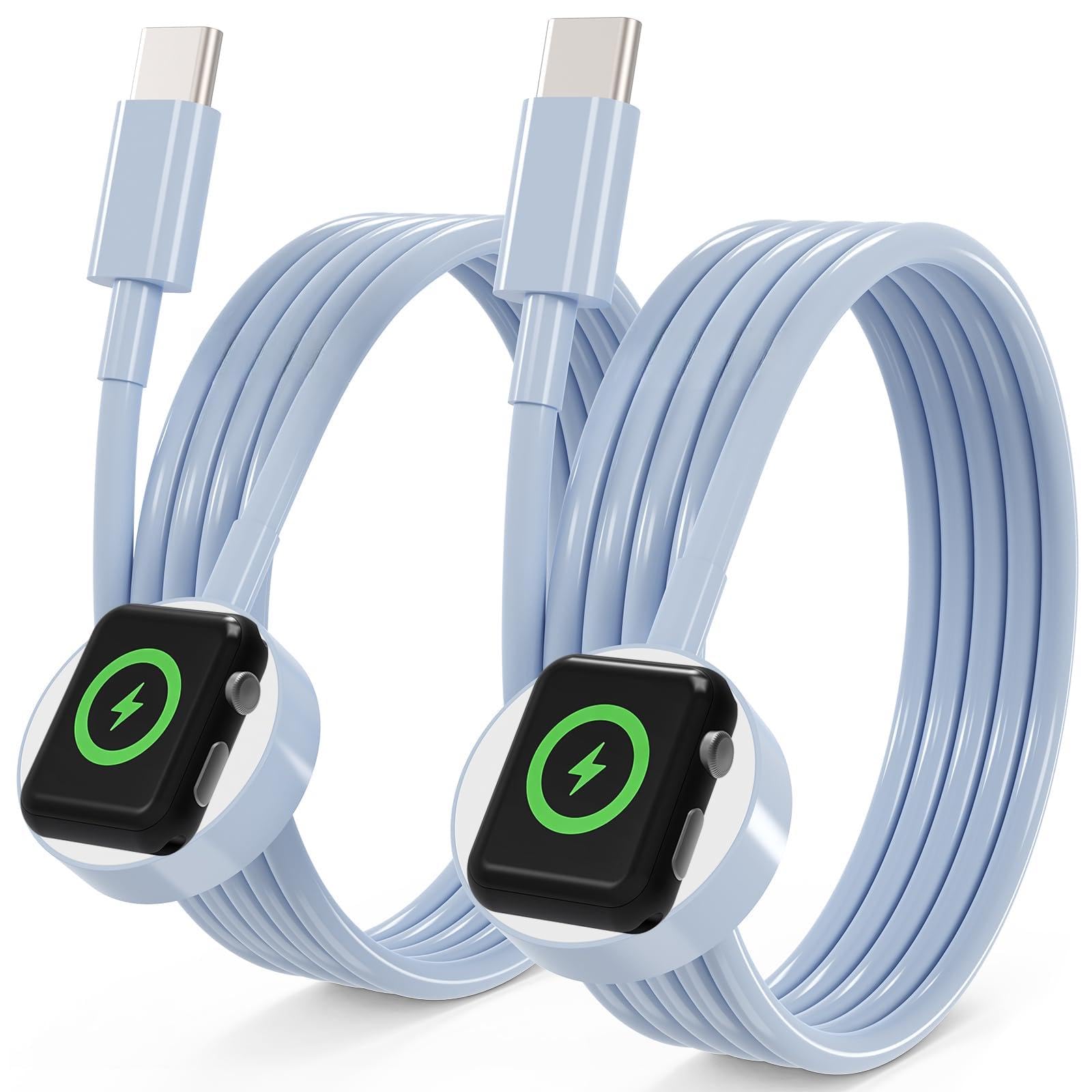 Confezione da 2 cavi di ricarica USB C per Apple Watch, certificato MFi, cavo di ricarica per iWatch da 0,9 m, compatibile con iWatch serie 10/SE 2/SE/9/8/7/6/5/4/3/2/1, blu
