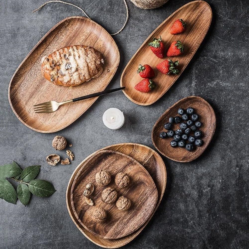 Vassoio ovale in legno di noce, piccolo vassoio in legno per feste, snack, cibo, biscotti, pane, frutta, insalata (30 x 20 x 2 cm)