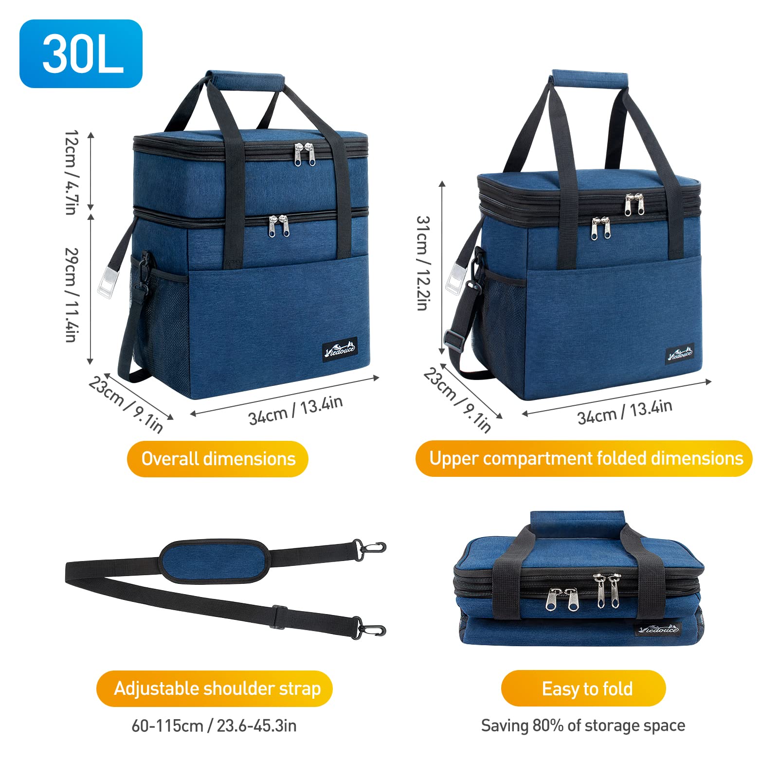 Borsa Termica Pranzo 30L Espandibile Isotermica Impermeabile con Tracolla e Apri Birra per Esterni Campeggio Viaggi