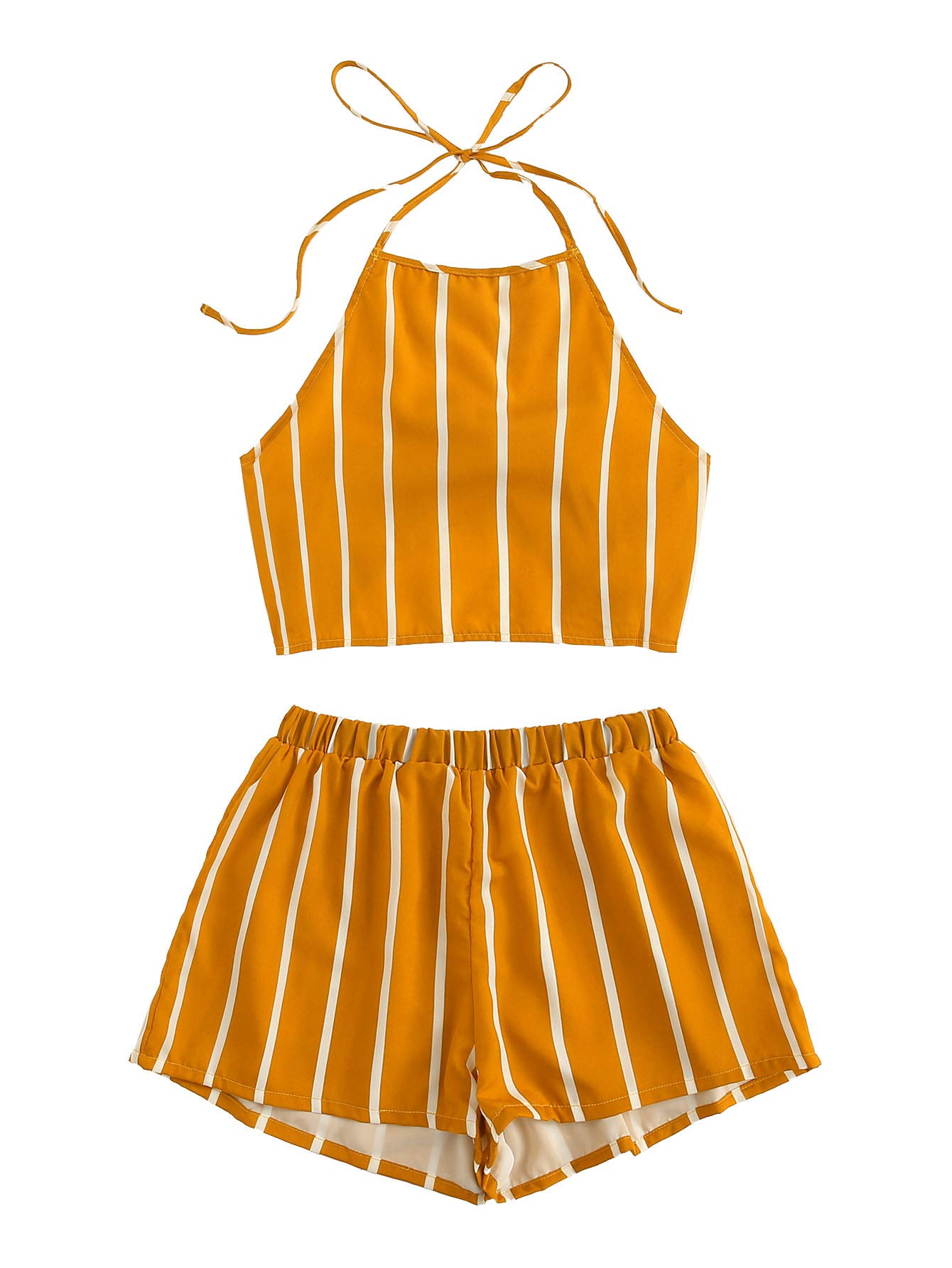 SweatyRocksWomen's 2 Piece Outfits Halter Sleeveless Crop Cami Top with Shorts