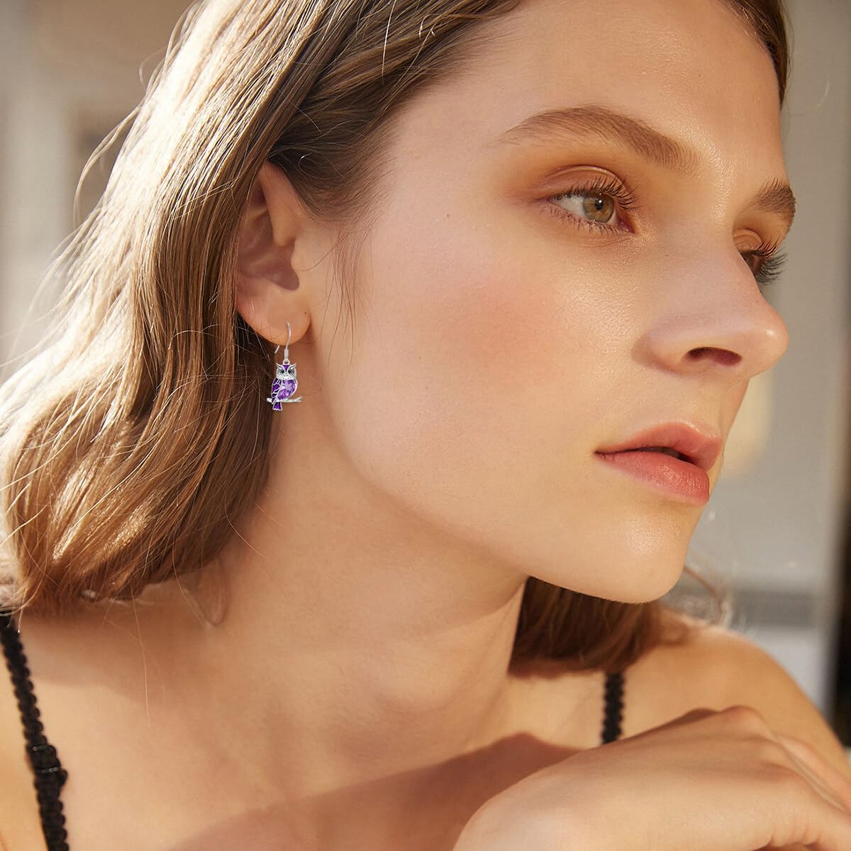 Natural Amethyst Owl Earrings for Women 925 Sterling Silver Owl Drop Dangle Earrings Genuine Amethyst Jewelry Gifts - Image 4
