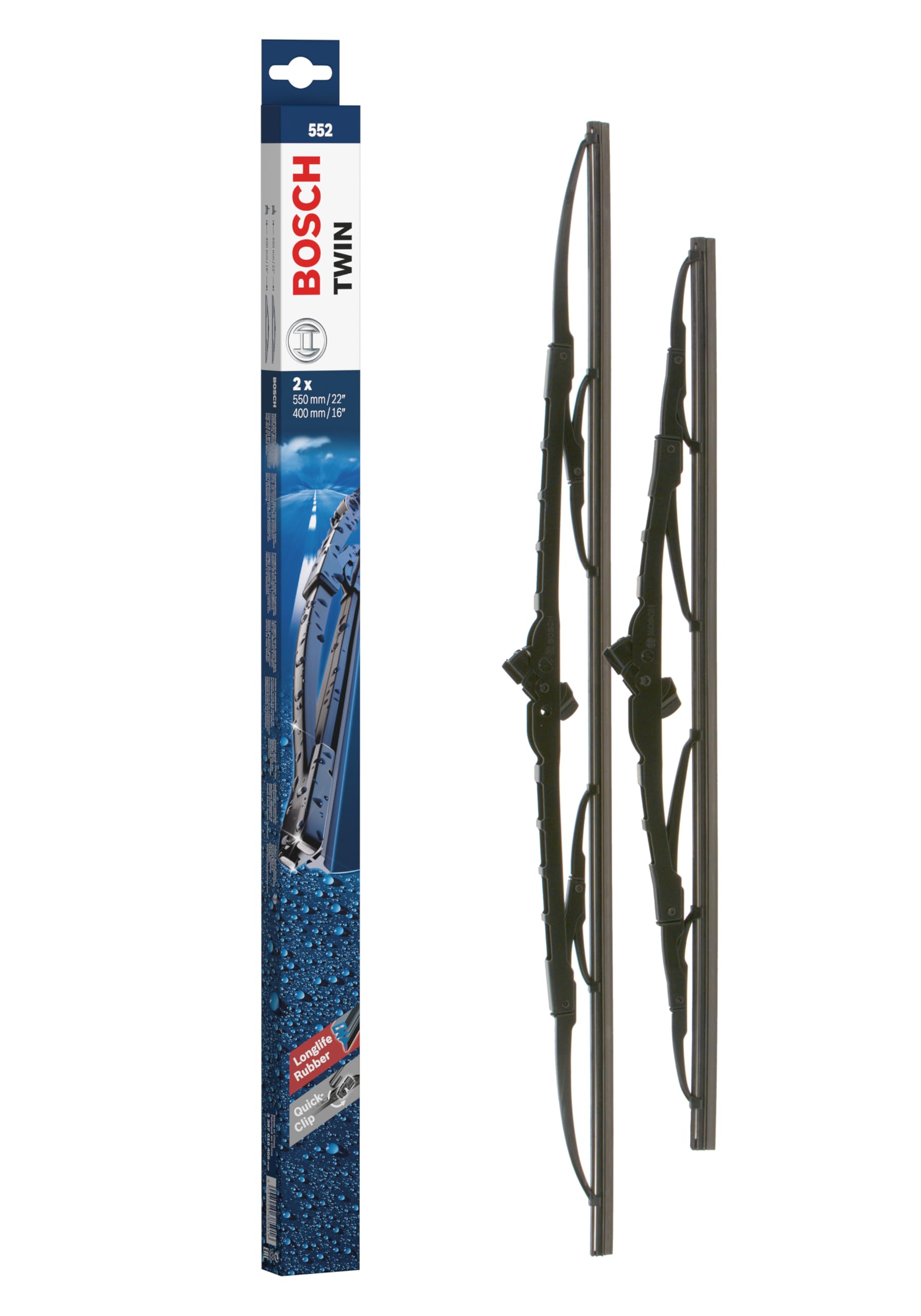 Bosch Wiper Blade Twin 552, Length: 550mm/400mm – Set of Front Wiper Blades