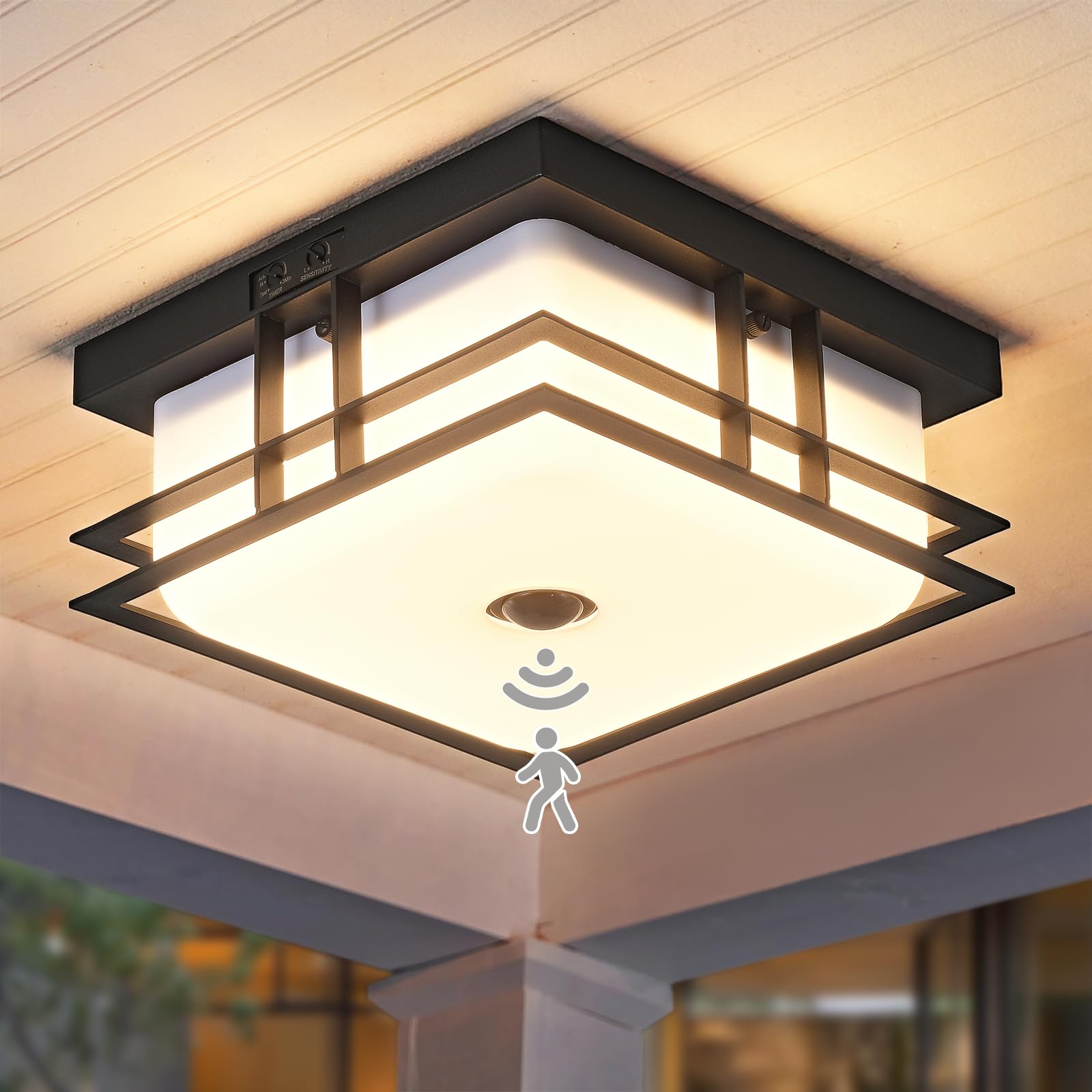 Photo 1 of GAAZIE LED Motion Sensor Outdoor Ceiling Light with Acrylic Shade 24W 5CCT Flush Mount Ceiling Fixture for Porch, Patio, Balcony, Garage