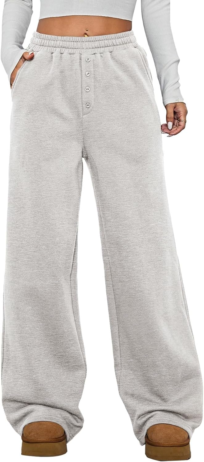 Aleumdr Womens Wide Legs Sweatpants Fleece Lined High Waisted Baggy Pants 2026 Trendy Casual Athletic Joggers with Pockets