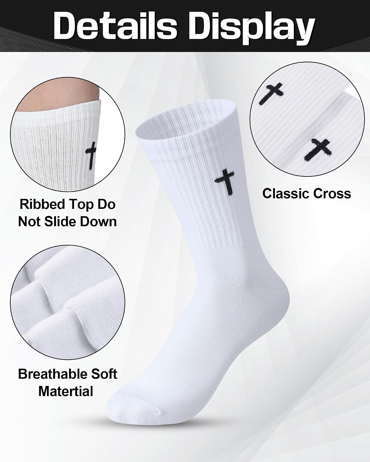 Shihanee 24 Pairs Cross Socks for Men Knit Religious Christian Crew Socks for Father's Day Daily Pastor Clergy Gift