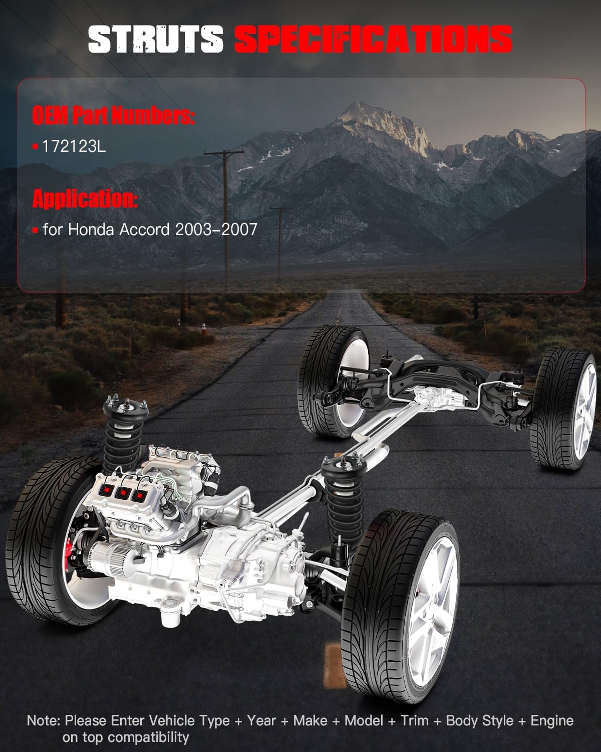 Front Complete Struts & Coil Spring Assembly Compatible for Honda for Accord 2003 2004 2005 2006 2007, Set of 2 Shocks & Struts Replace 172123L 172123R
