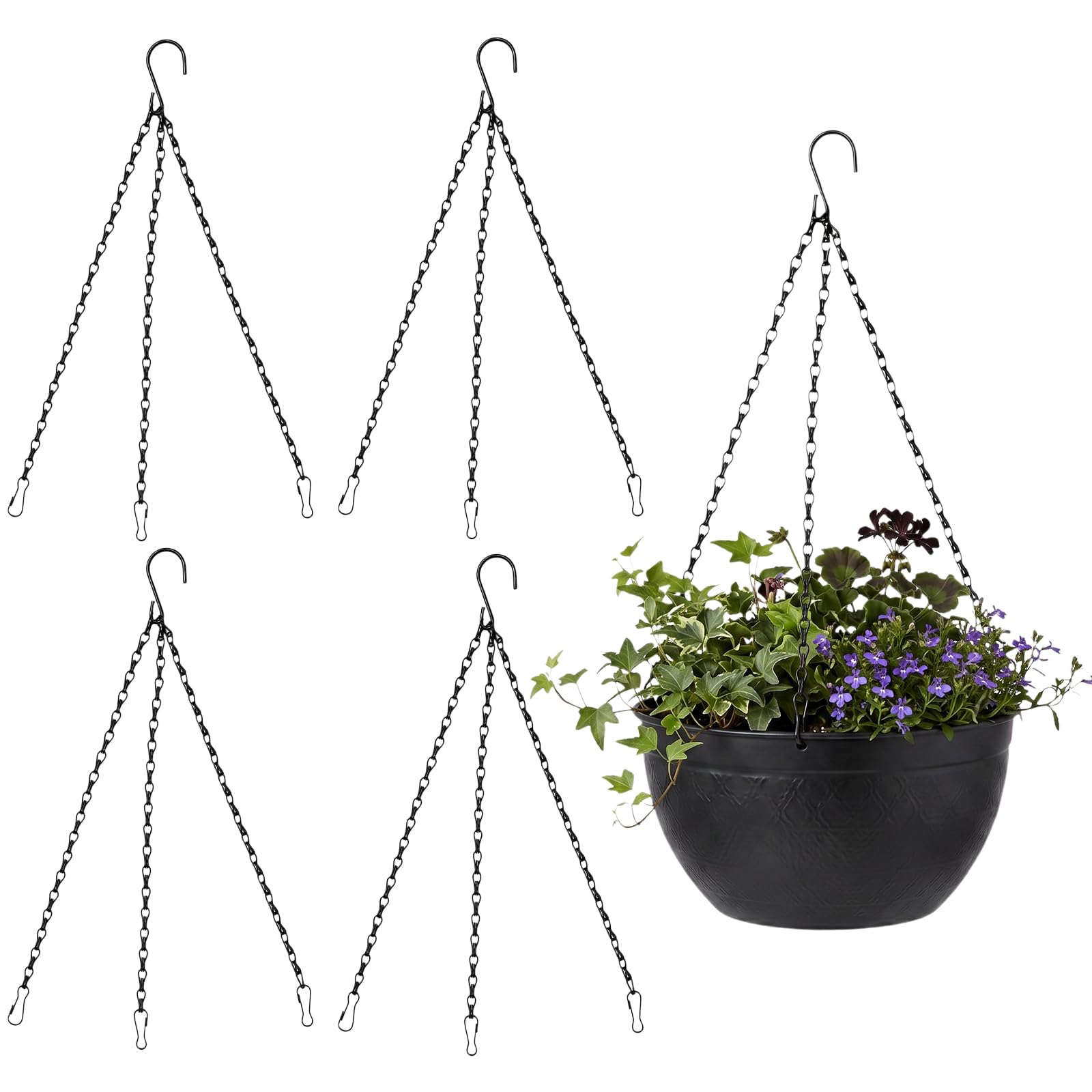 Muiltvoe 5 Pack 3-Point Hanging Basket Chains, Heavy Duty Rust-Resistant Metal Replacement Chains, Adjustable Plant Hangers with 3 Clip Hooks for Bird Feeders, Lanterns, Planters