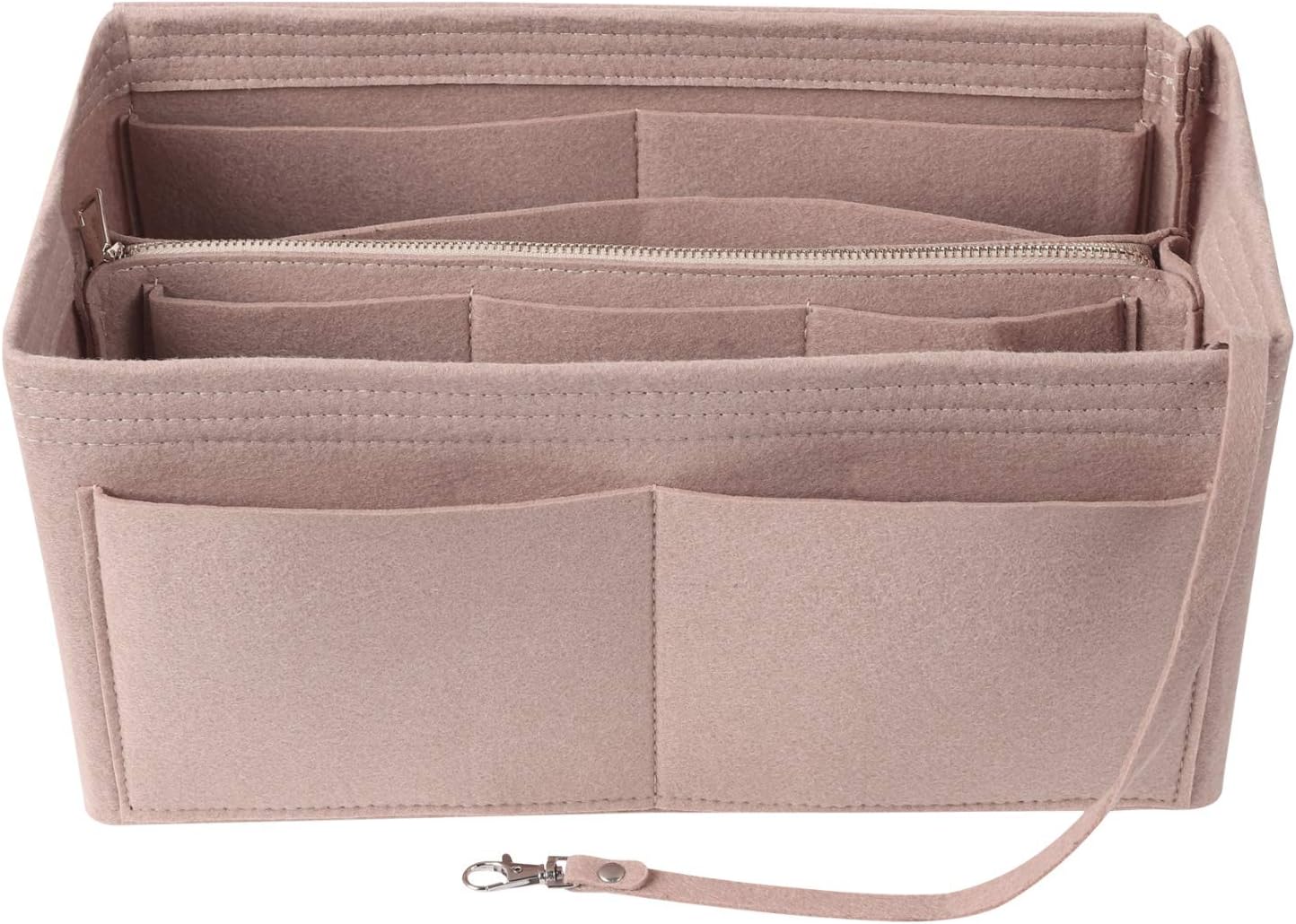 LITLANDSTAR Multi-Compartment Solid Color Felt Bag Large Capacity Makeup Bag Women Travel Large Makeup Organizer Storage Pouch Handbag Tote, Khaki