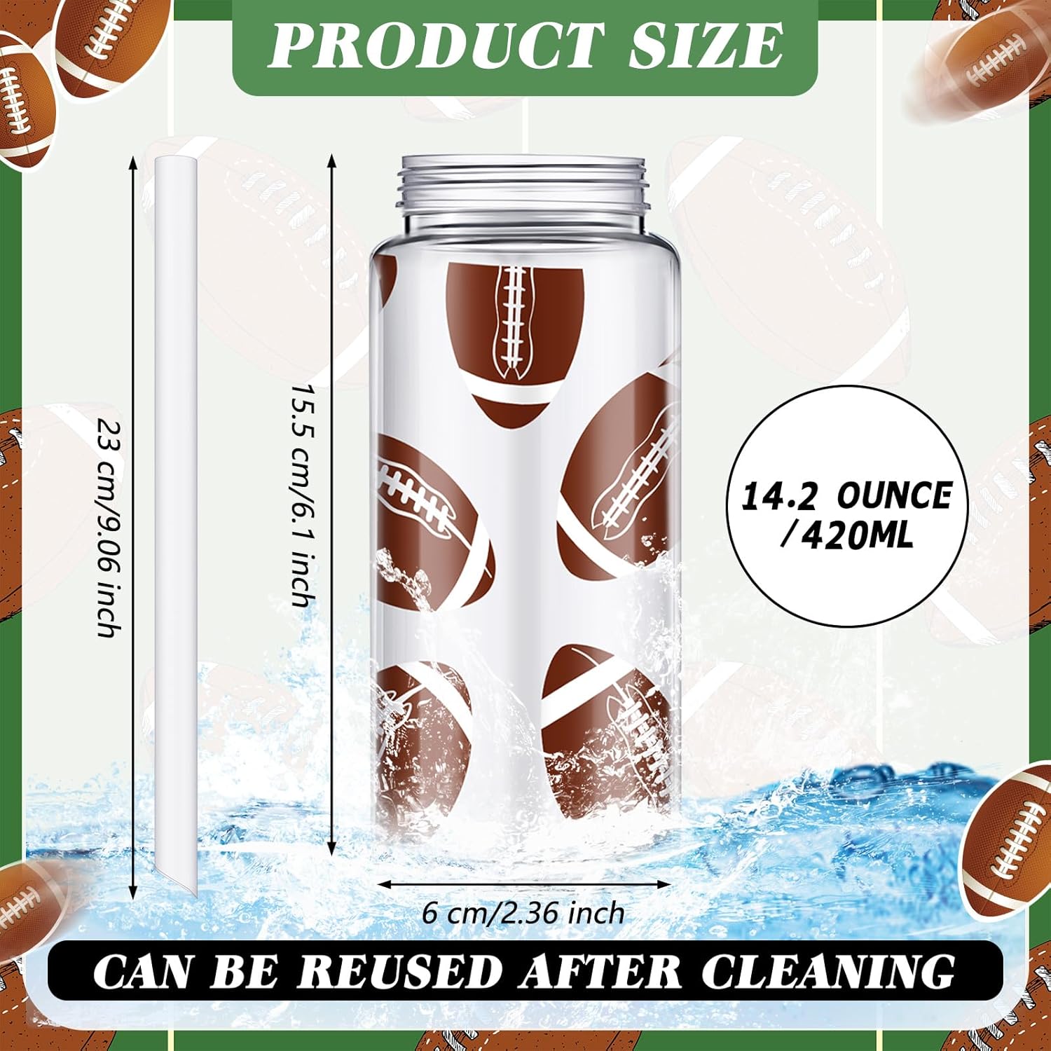 40 Pcs Drawstring Bag Set 14.2 oz 20 Reusable Tumbler Clear Plastic Drinking Cups with Lids and Straws Tumbler 20 Goodie Gift Bag for School Team Coach Gift Party Supplies - Image 3