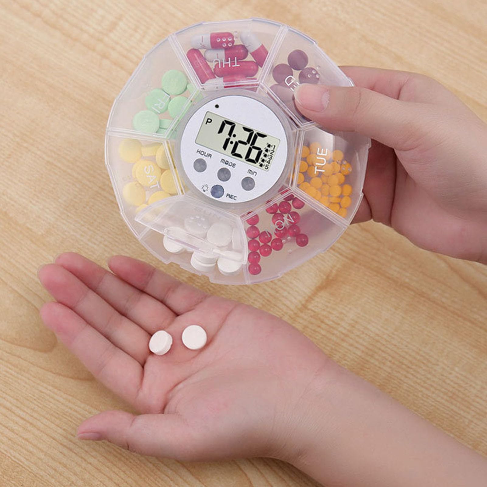 Dispenser Automatico per Farmaci,Portafarmaci Con Timer - Funzione Di Registrazione, 7 Scomparti Per Organizzazione Farmaci Per Anziani, Case Di Cura, Ospedali E Viaggi