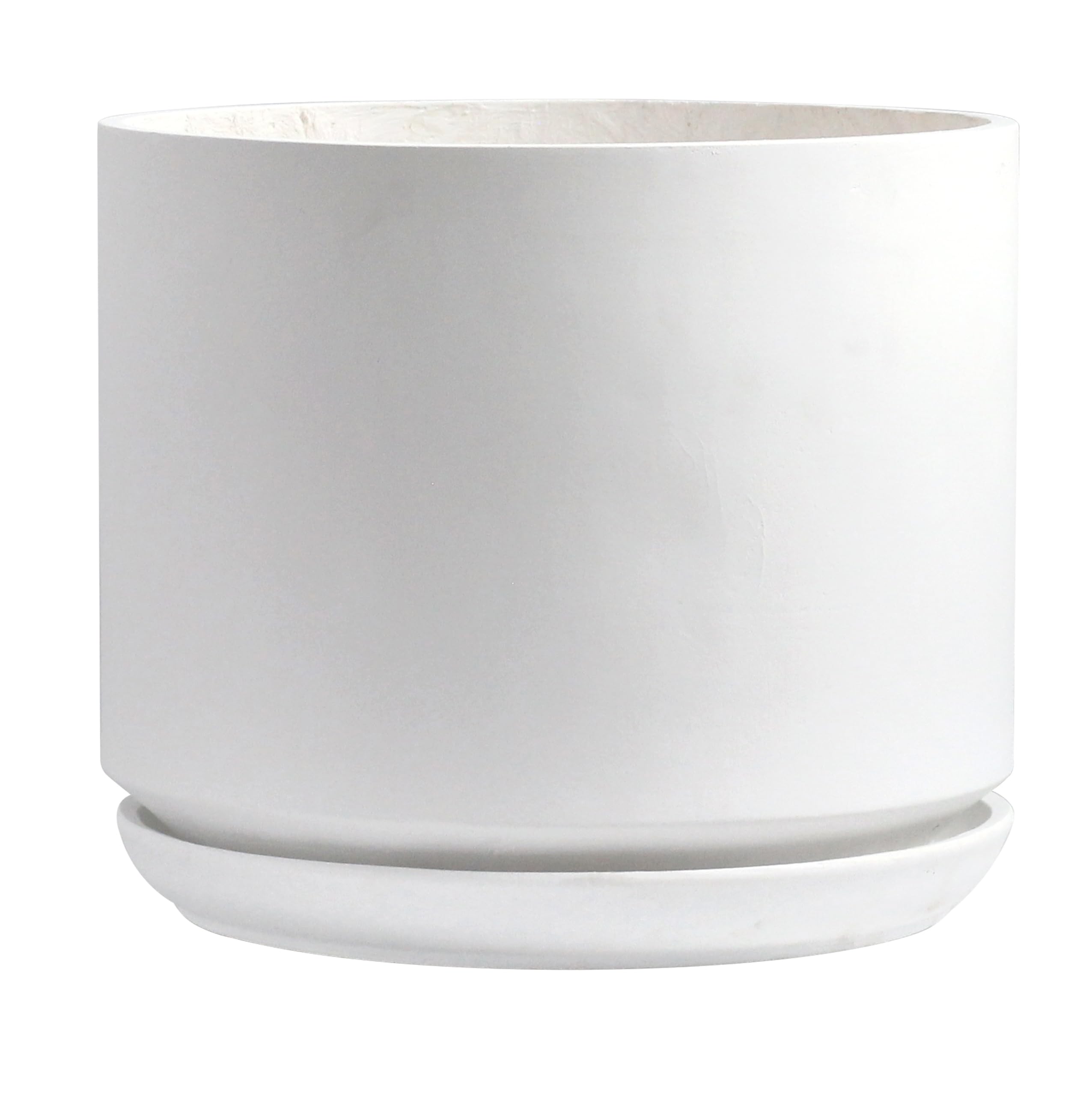 Olly & Rose Large Matt White Plant Pot 35.5cm Extra Large Fibre Planter with Saucer - Large Indoor and Outdoor Plant Pot