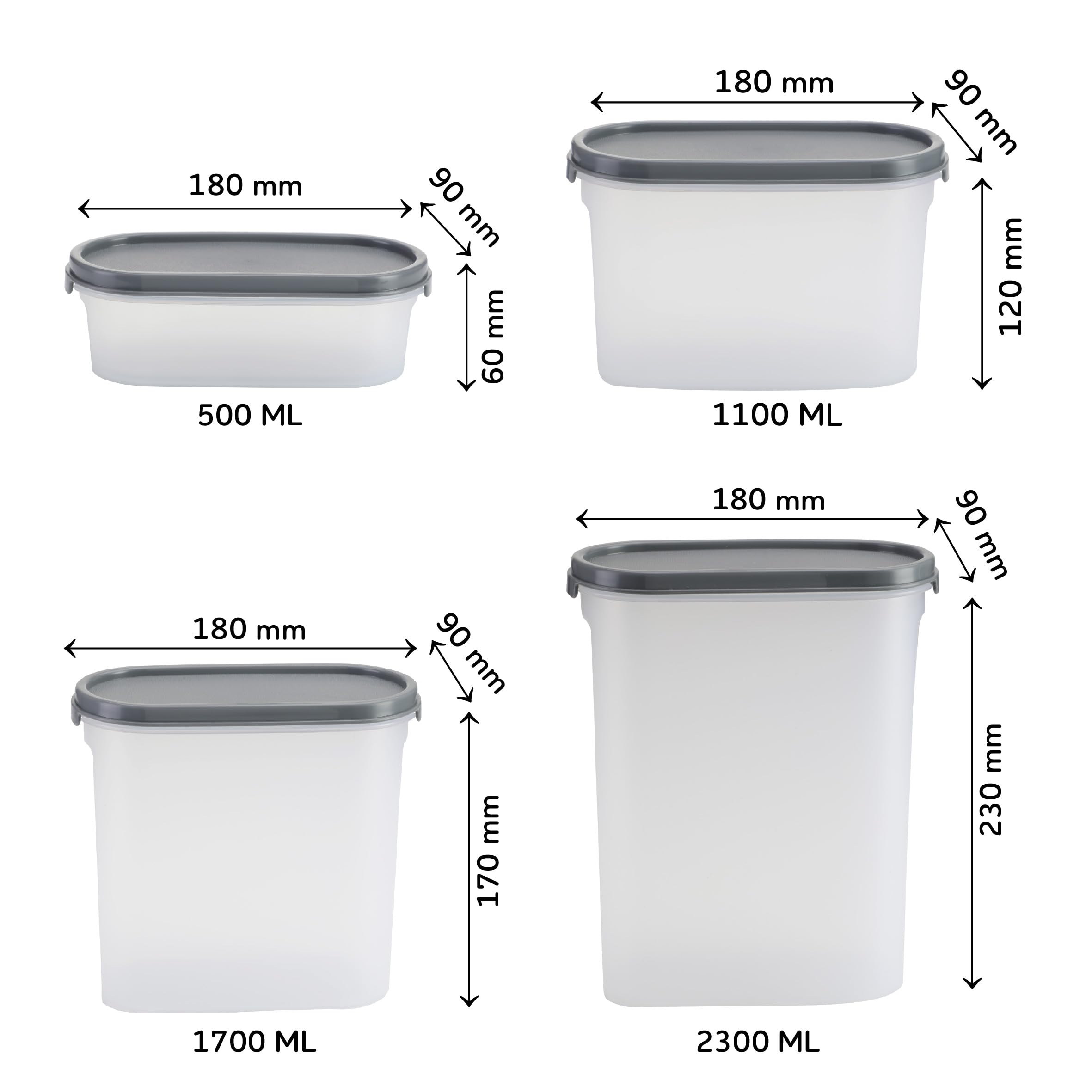 KOLORR Lot de 5 récipients modulaires en plastique pour cuisine | Organisateur d'aliments secs | Bocal hermétique | Transparent