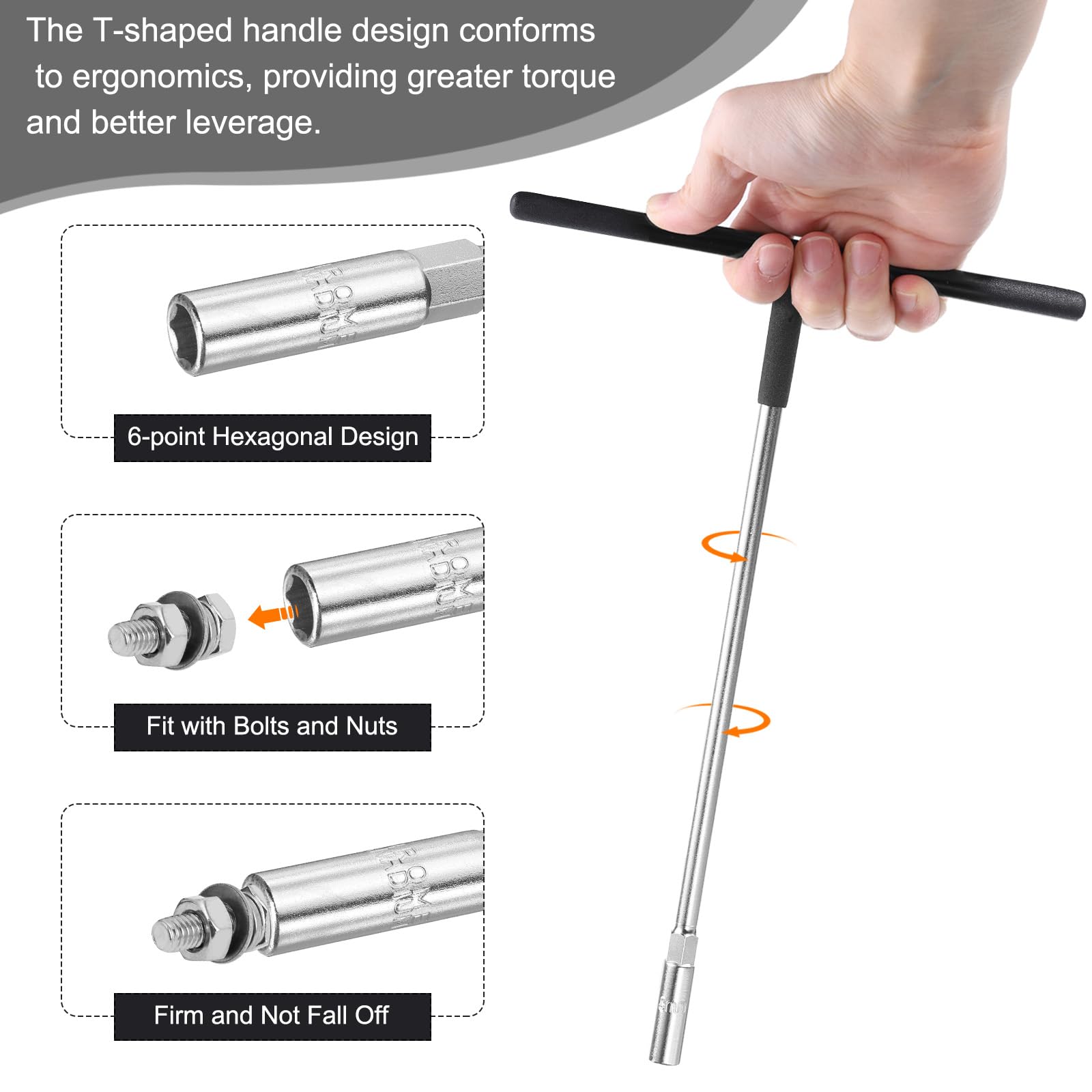 HARFINGTON 2 llaves de vaso métricas con mango en T de 13 mm CR-V de 6 puntos hexagonales en forma de T para reparación de motocicletas, bicicletas y automóviles