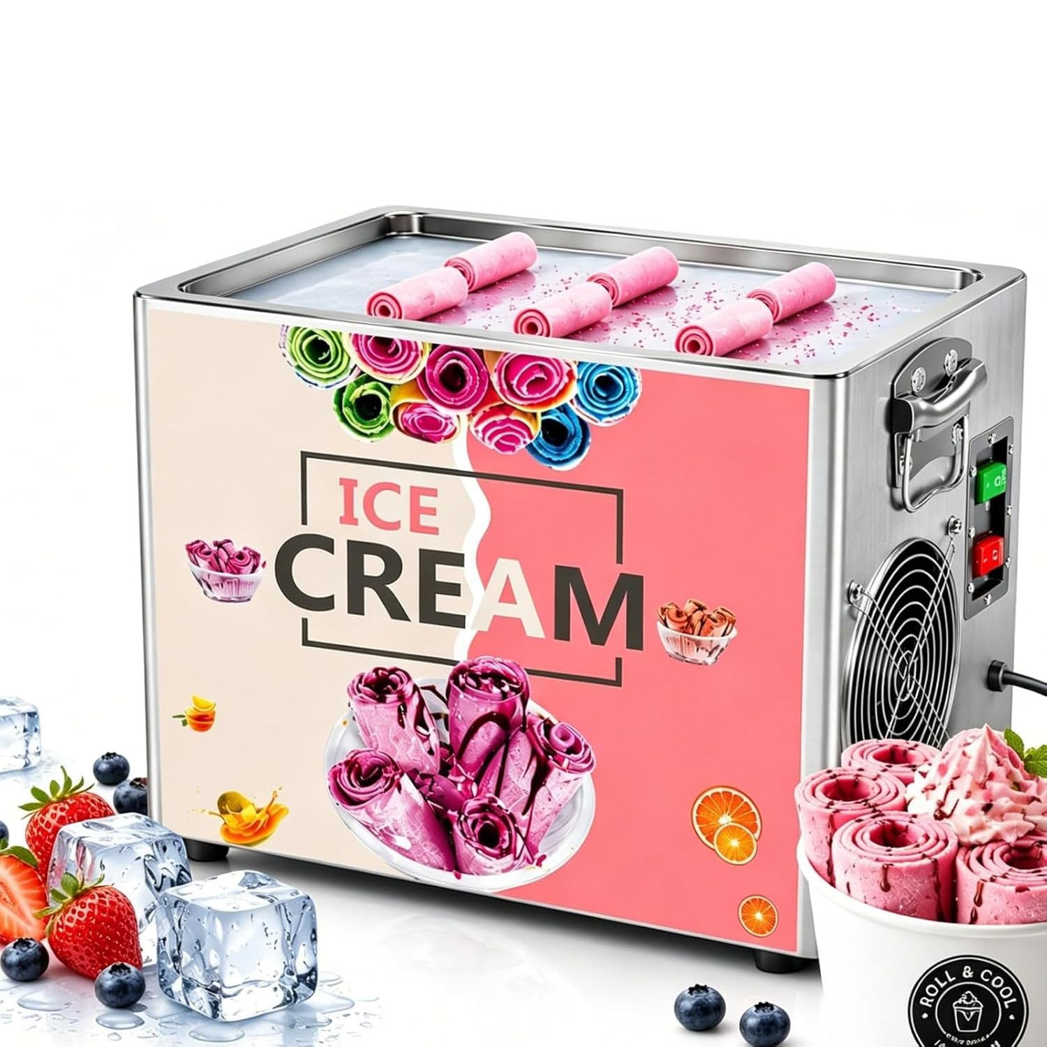 LSHFYV Stainless Steel Fried Ice Cream Roll Machine -25 ~ -30°C Freezing
