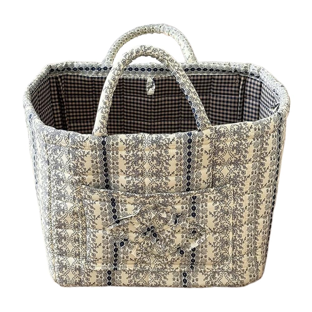 SDSFGX Floral Quilted Bathroom Laundry Basket Foldable Portable Clothes Hamper with Handles for Toilet, Bedroom, Nursery
