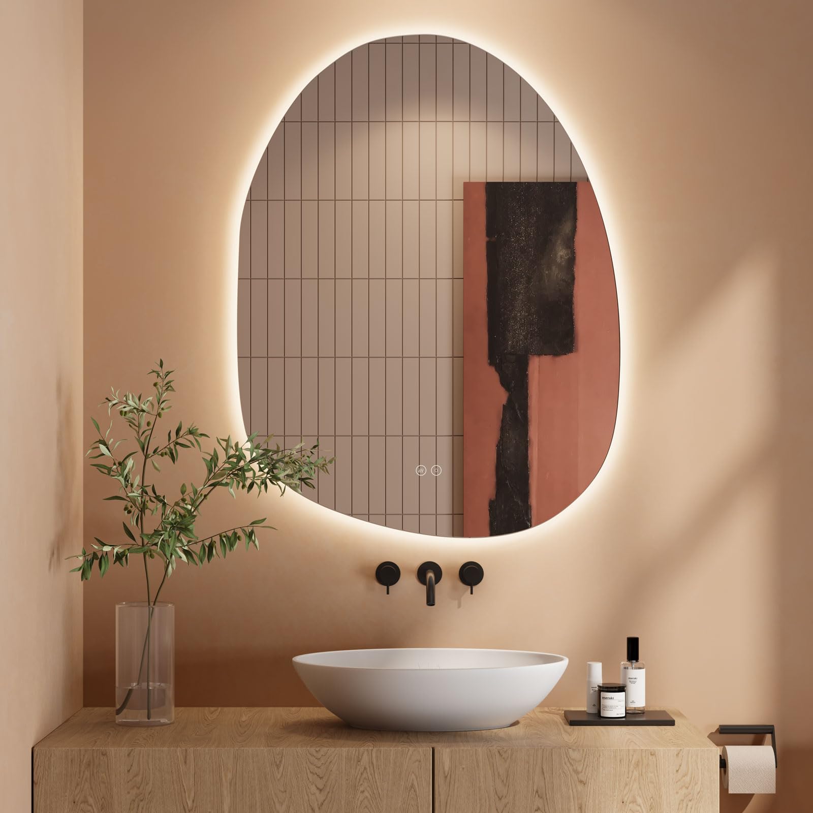 Dripex LED Bathroom Mirror with Lights, 900 * 680 MM Asymmetrical Light up Backlit Mirror Bathroom Anti Fog Mirrors Dimmable Switch with 3 Colors,Horizontal/Vertical
