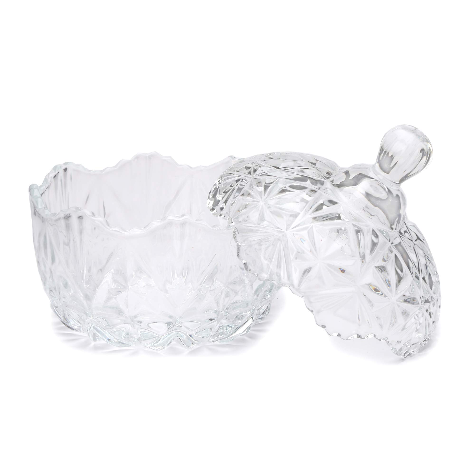 Somil Stylish Glass Candy Bowl with Lid for Sugger, Sweet, Candy, Mouth Freshner, Clear, Glass, 300 Ml, 10 X 10 X 12 Cm