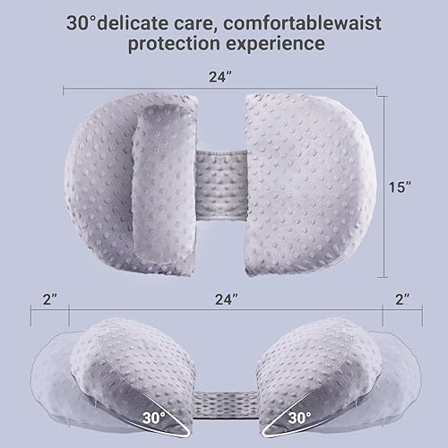 Miniatura 5 de neexan Almohada de dormir para embarazo, almohada de cuña suave para el abdomen, soporte de espalda y piernas, funda de almohada ajustable (gris)