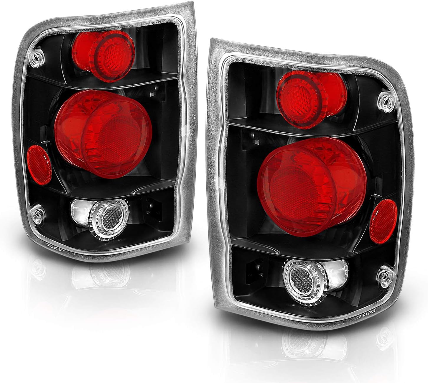 AmeriLite Black Replacement Brake Tail Lights Set For 1998-2000 Ford Ranger Only - Passenger and Driver Side