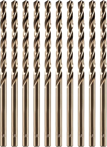 amoolo Brocas de cobalto de 18 pulgadas (10 unidades), M35 HSS Metal Jobber Longitud Juego de brocas helicoidales para metal duro, acero inoxidable
