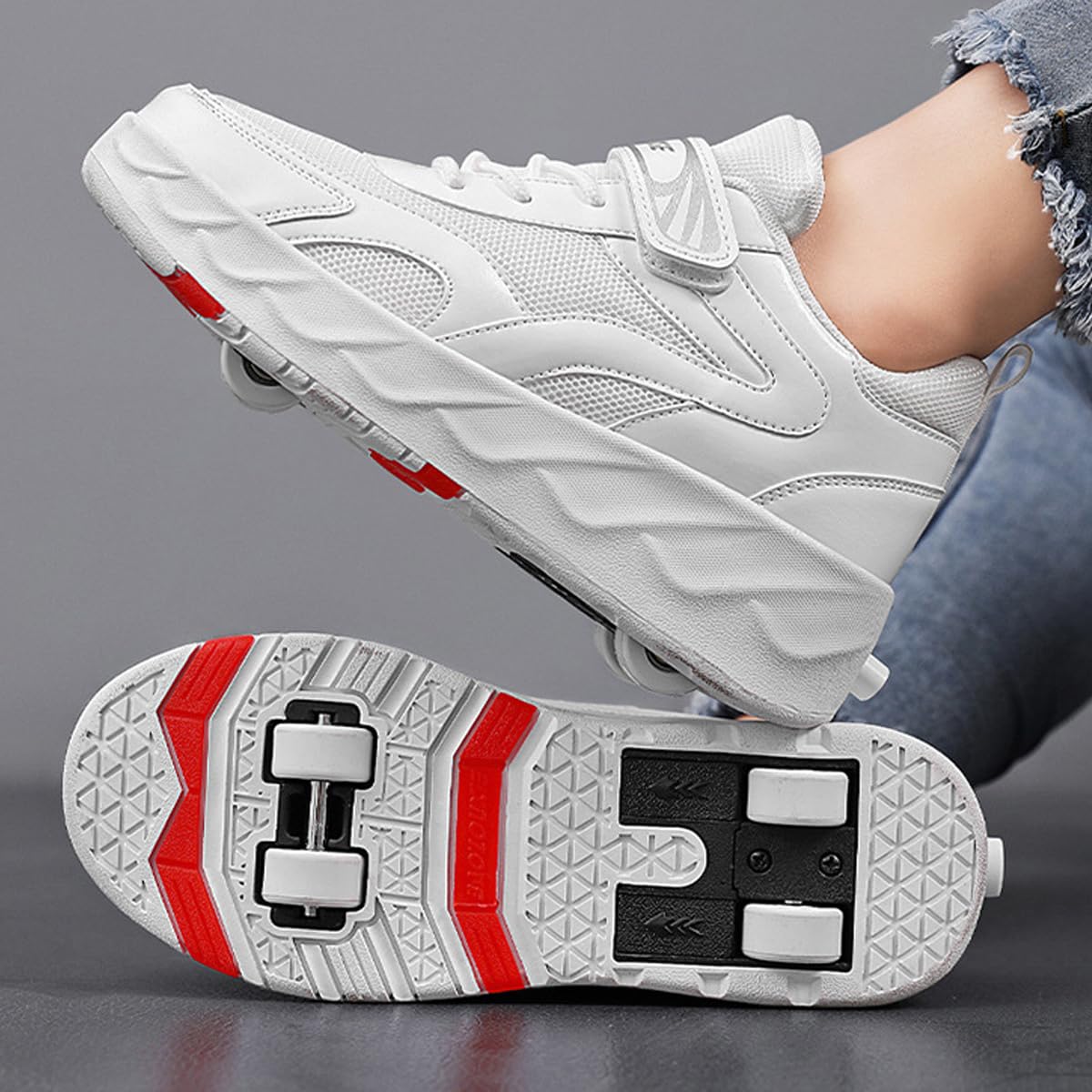 Chaussures à roulettes Fille Et Garçon Patins de Skate à roulettes Sneakers Roller 2 en 1 Chaussures de Skateboard Baskets avec Roues Outdoor Patins à roulettes Enfants (BZX-T11, 36EU)