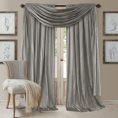 Elrene Home Fashions Athena - Juego de paneles de cortina de seda sintética para ventana y cenefa