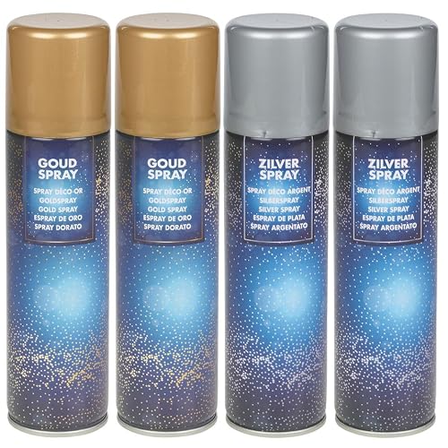 Urbn Living (2 Silver & 2 Gold) 150Ml Decorative Lacquer Spray Paint Bottle Festive Craft Metallic Colour Decor