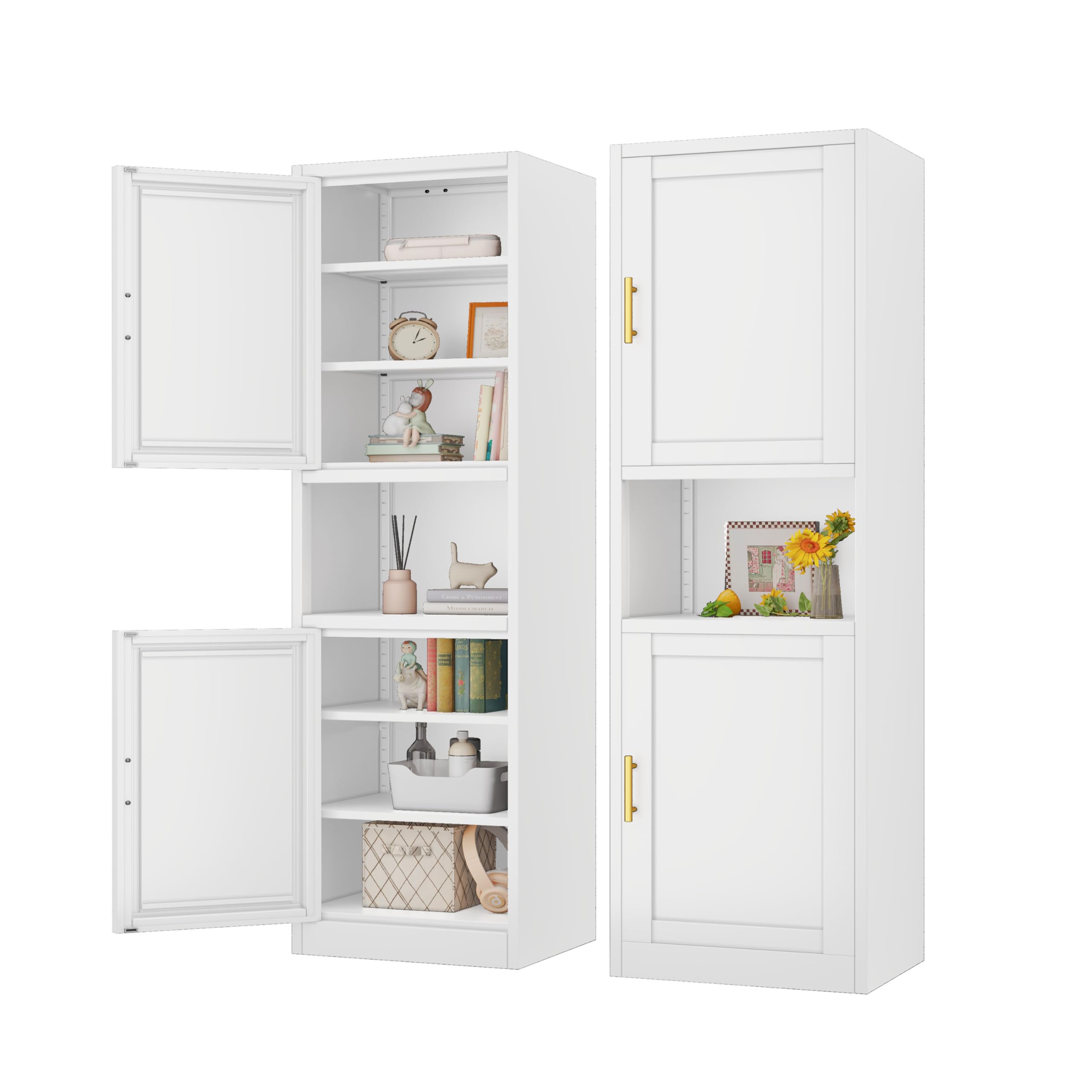 pozdeg 67" Tall Narrow Storage Cabinet Metal Bathroom Cabinet with 4 Adjustable Shelves, Freestanding Pantry Cupboard for Kitchen, Dining Room, Living