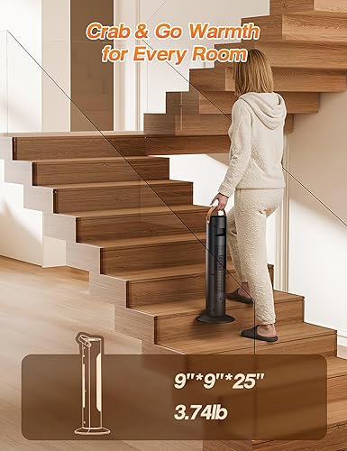 Miniatura 7 de Calentadores eléctricos para uso en interiores, calentador de torre de 25 pulgadas y ventilador combinado con oscilación de 70, 1500 W, 2 modos,