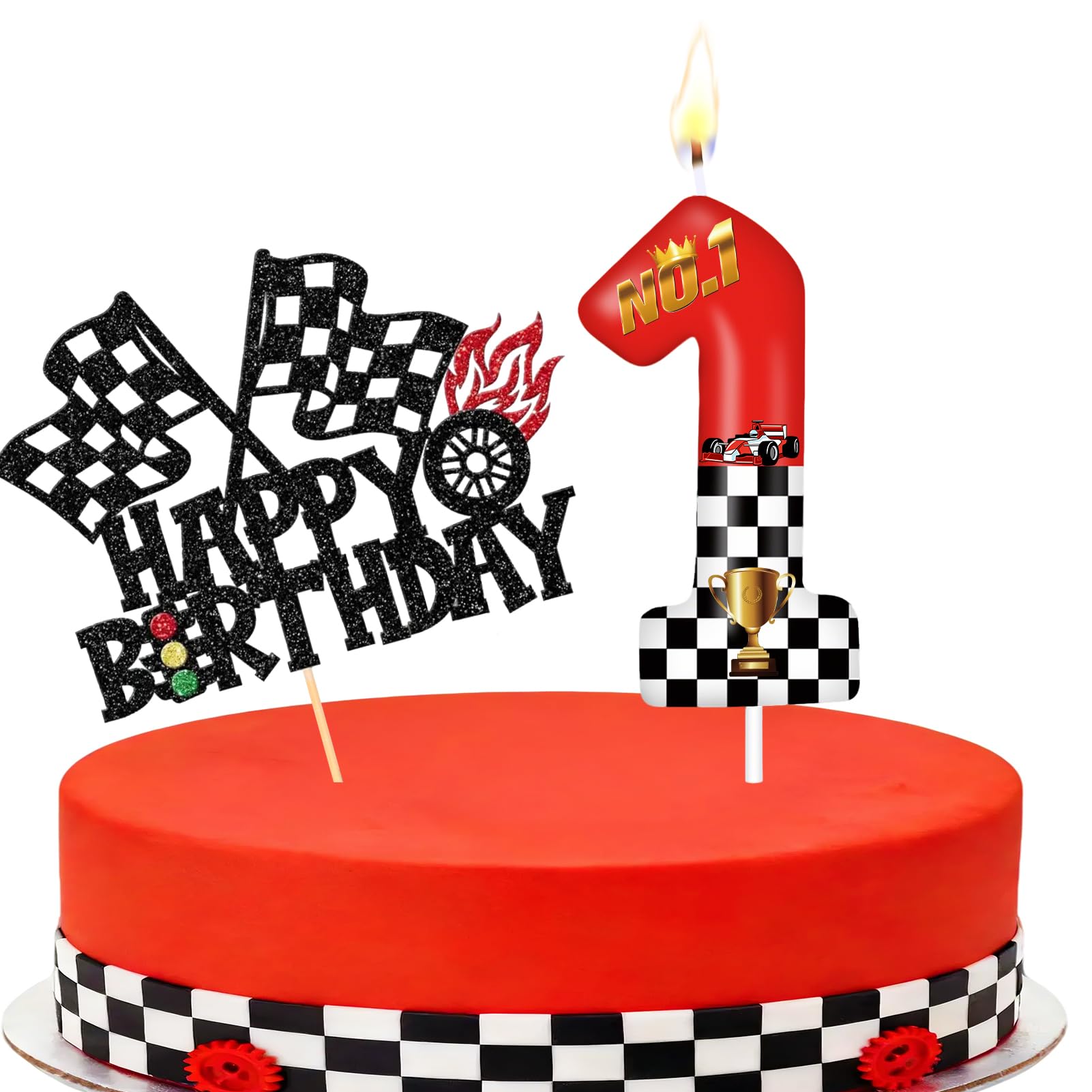 Racing Cars Themed Number Candles, Cake Candles with Greeting Card for Birthday Party Wedding Anniversary Celebrations(1 Candle,Racing Cars)