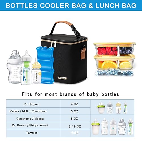 Miniatura 10 de Bolsa enfriadora de leche materna con bolsa de hielo para 6 biberones de hasta 9 onzas, bolsa para biberones con correa para el hombro para madres
