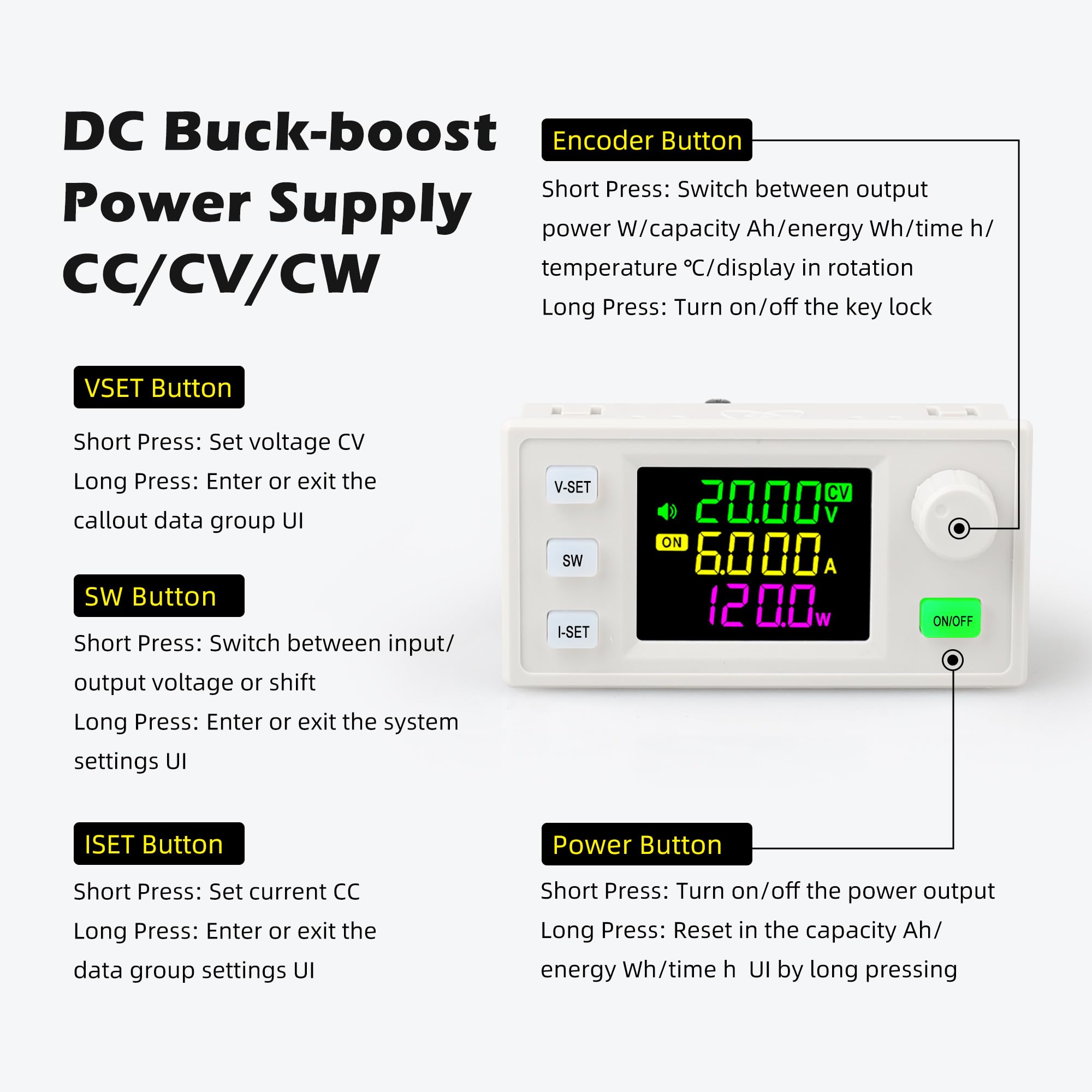 DC Buck Boost Power Converter 6-36V to 0-36V, 120W Voltage DC