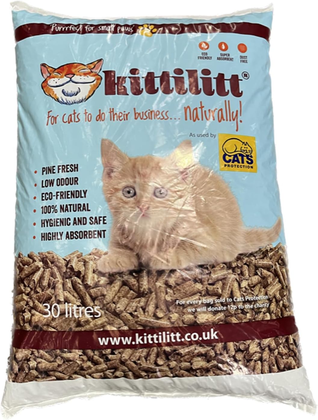 KittiLitt Premium 100 Natural Wood Pellet Cat Kitten Litter Highly
