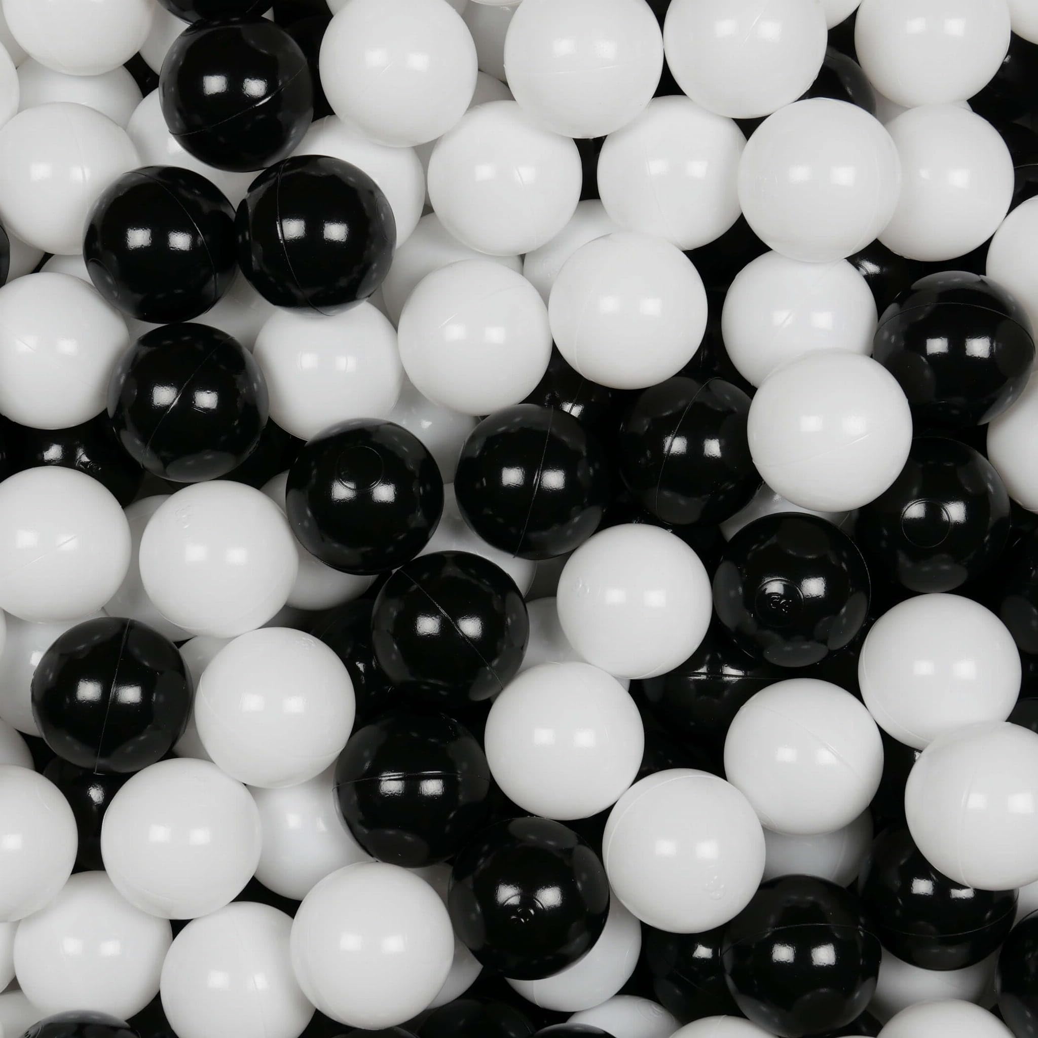 Mimii Spielbälle für Bällebad 500 Stück (weiß, schwarz) - Ø 7cm Bälle aus Kunststoff Weich für Kinder, Baby & Kleinkind - ideal für Bällepool, Badewanne & Indoor Spiel