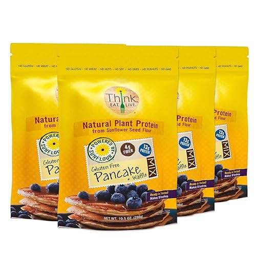Think Eat Live - Mezcla de panqueques y waffles hecha de harina de semillas de girasol, sin gluten, baja en carbohidratos, alta proteína y fibra,