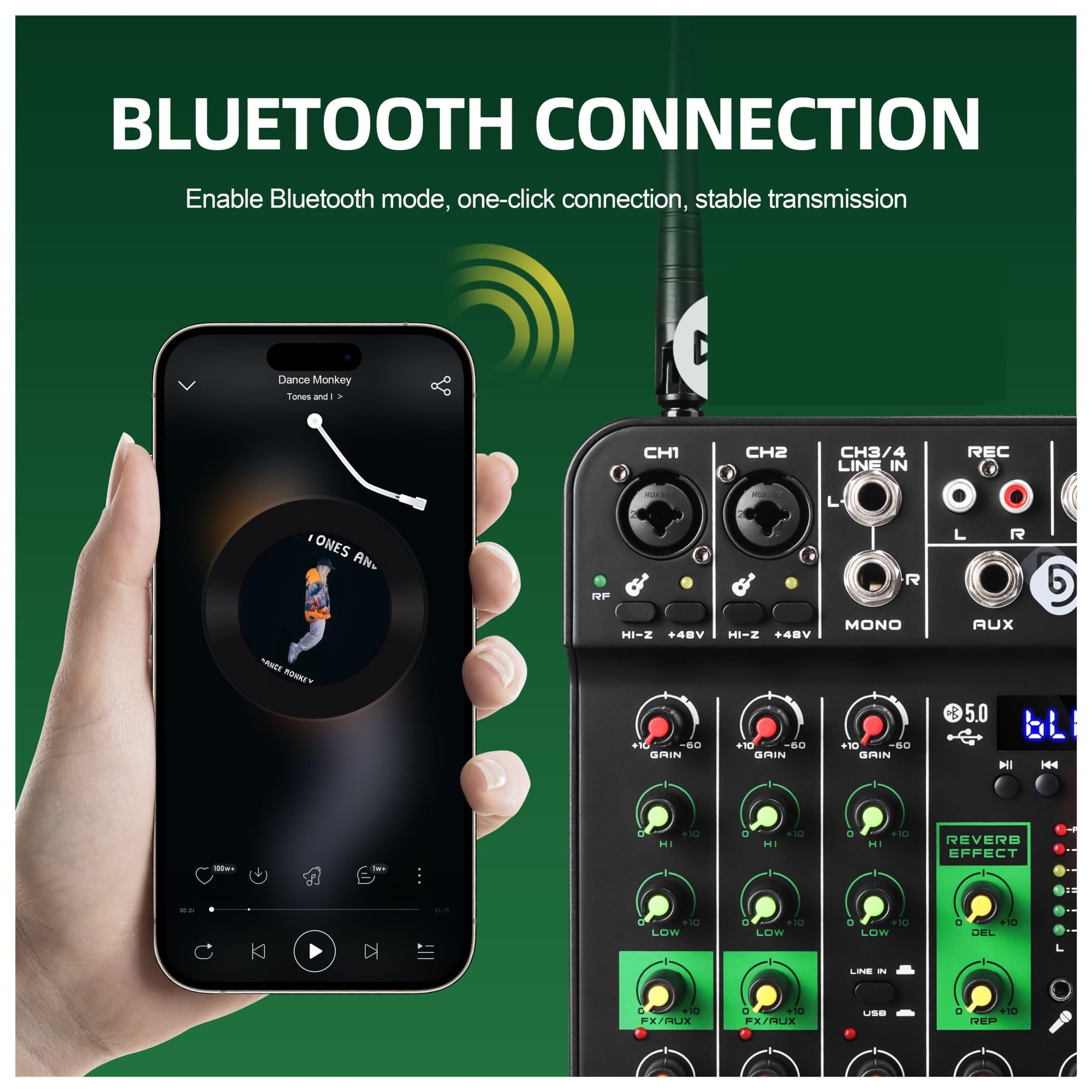 DJ-Mixer, Neu DJ Konsole UHF Mixer Mit Soundkarte Drahtlose Mikrofon 5V Bluetooth 5,0 for Live-Streaming Leistung