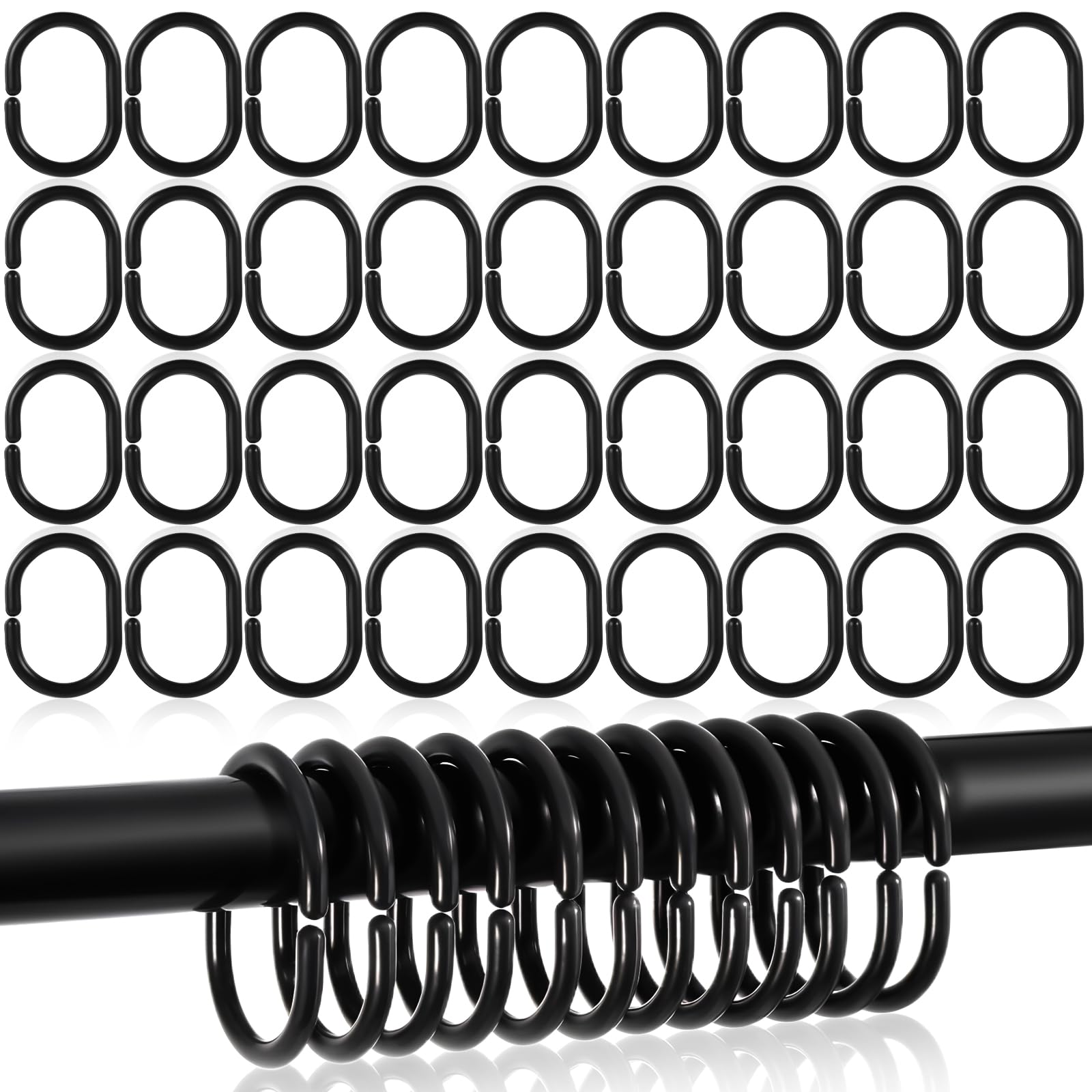 36 Pcs Shower Curtain Hooks- Multifunctional C Shape Shower Curtain Rings- Plastic Anti-rust Black Bathroom curtains hook for Window Rod, Wardrobe, Shele, Kitchen