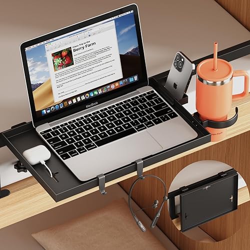 Estante de noche plegable con portavasos extraíble y soporte para teléfono (negro)