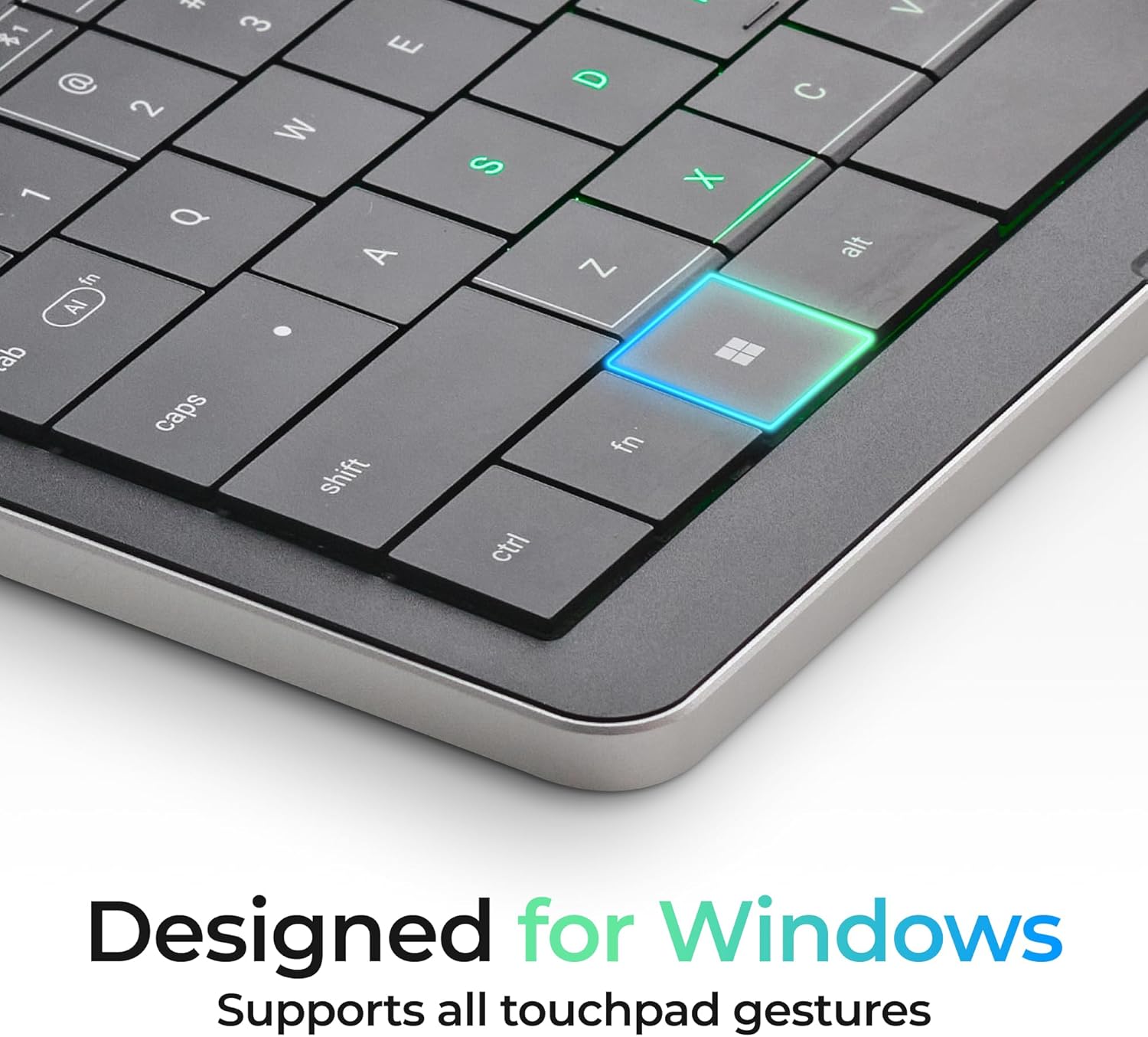 CLVX S Windows | Compact Touch On Keys & Gestures AI Keyboard | Bluetooth & USB-C | Low-Profile Silent Scissor Keys | Interactive RGB | Aluminum Chassis | Compatible with Windows/Linux/Android