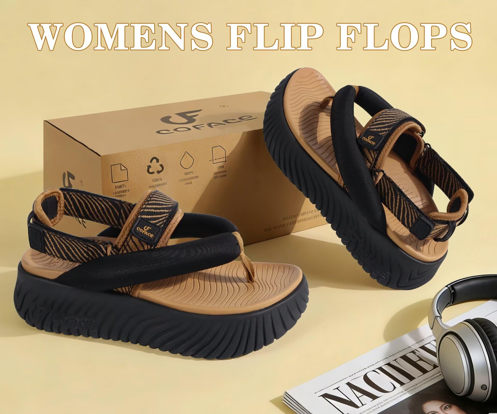 COFACE Orthopädische Trekking Sandalen Damen Bequeme Fußbett Sport Outdoor Plantarfasziitis Wandersandalen Sommer Strand Wasserfest Leicht Verstellbare Elegant Plateau Flip Flops