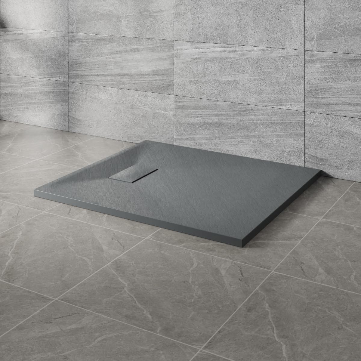 NRG 1000x800mm SMC Rectangle Shower Tray Anthracite with Fast Flow Waste for Bathroom Enclosures