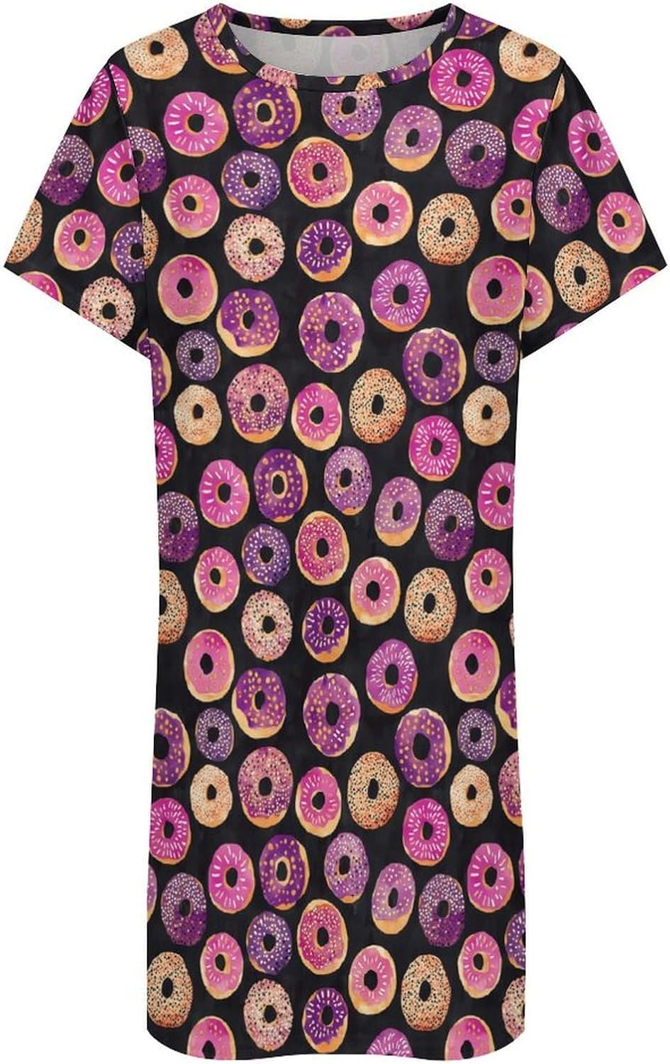 Colorful Donuts Nightgowns for Women Short Sleeve Sleep Dress Casual Sleepshirt Night Gowns Pajamas
