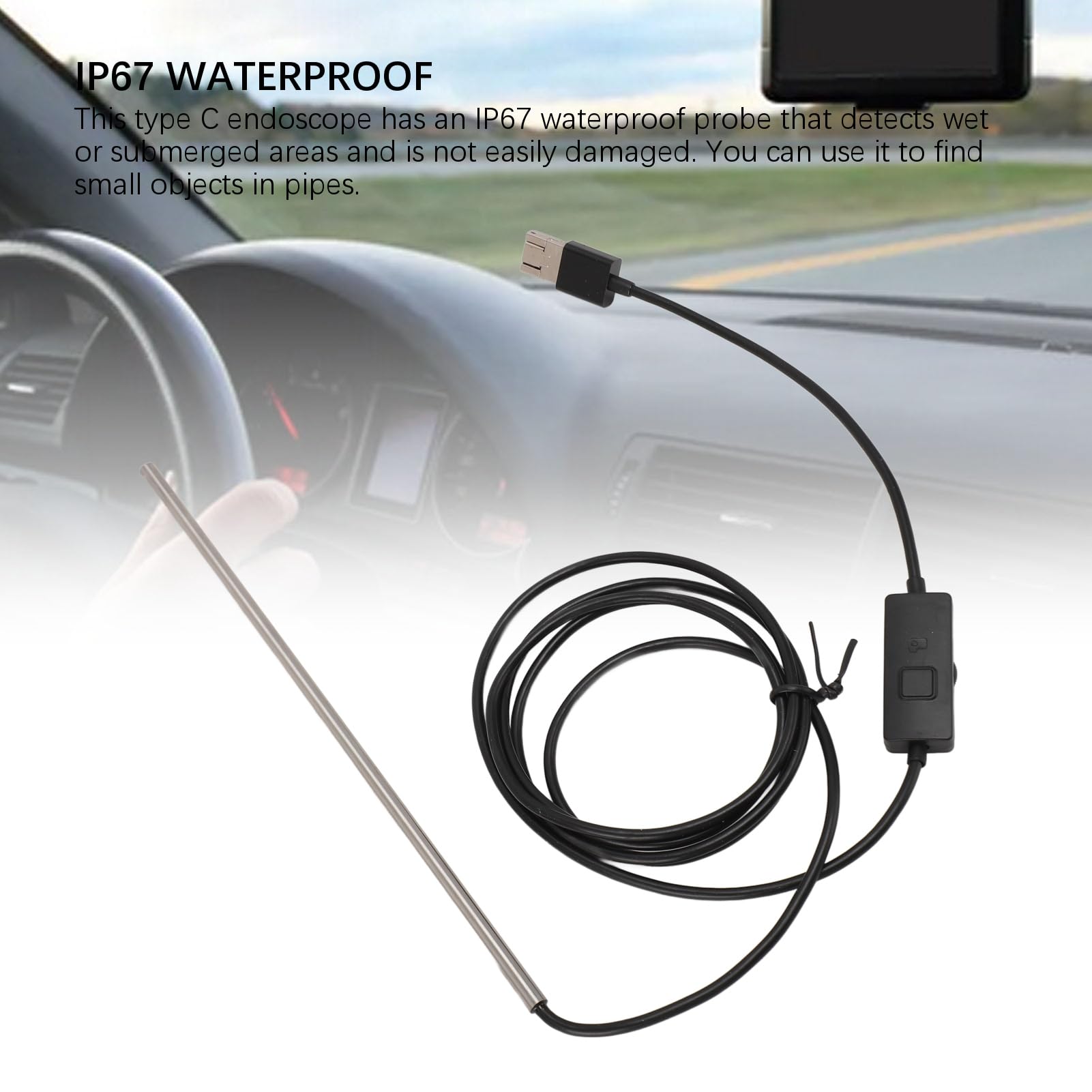 Przemysłowy endoskop boroskopii, IP67, 720P, 3 w 1, z portem USB typu C i micro USB, endoskop z 6 diodami LED do telefonu i tabletu, kamera inspekcyjna (5,0 mm)
