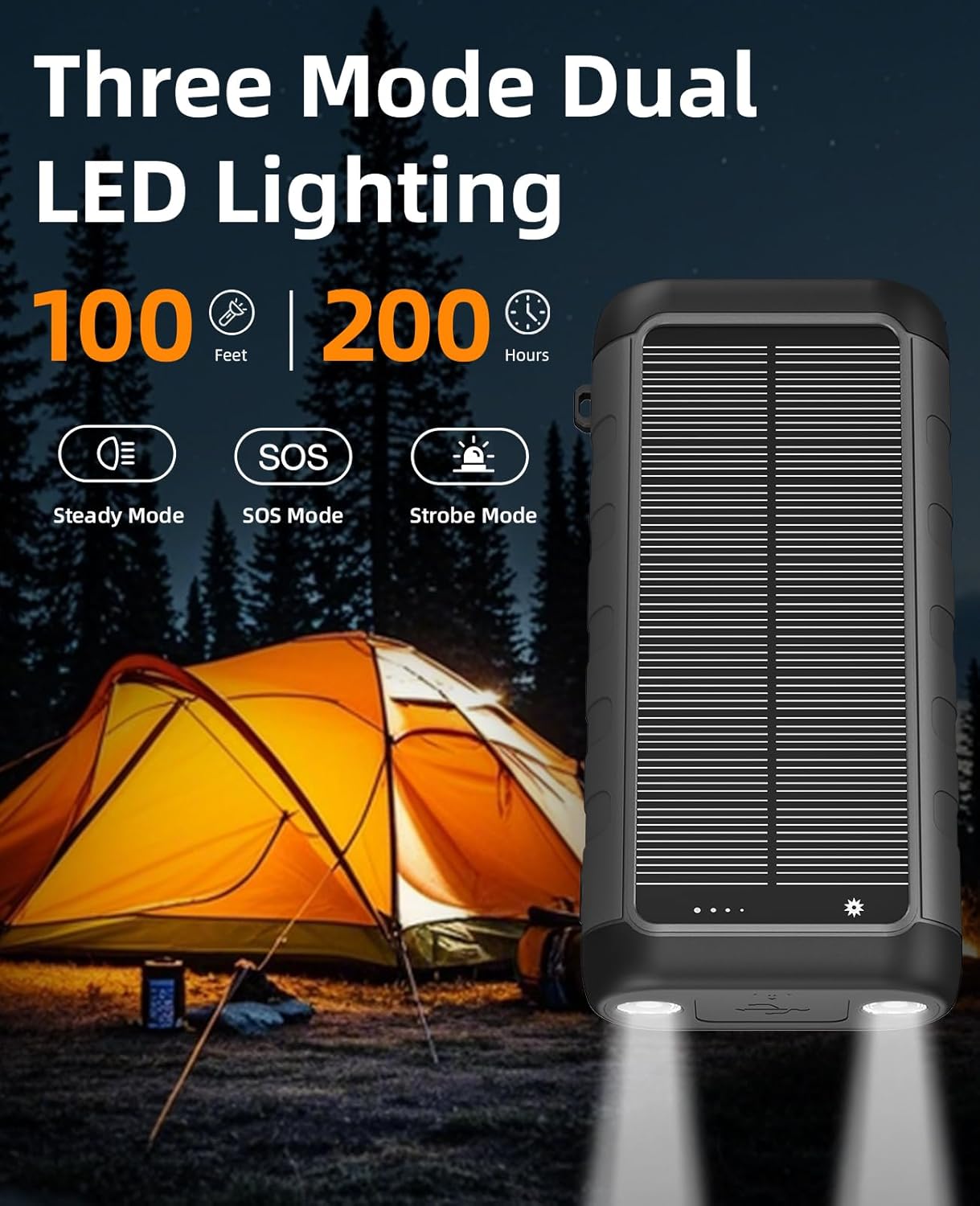 Solar Charger, 59800mAh Portable Power Bank for All Phones, Outdoor Waterproof Battery Pack Built in Hand Crank, 15W Wireless Charger 6 Outputs & 3 Inputs/LED Flashlights, Perfect for Camping Travel - Image 5
