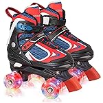 Kids Roller Skates for Boys - Red for Big Kids Age 7 8 9 10 - Adjustable All Light up Wheels Indoor Outdoor Sports Birthday Gift for Son and Grandson