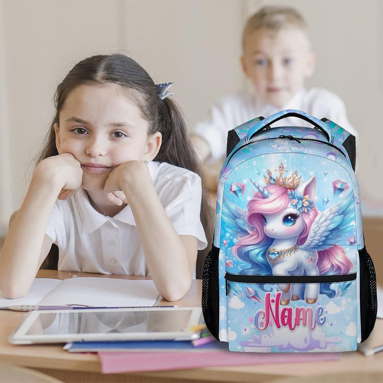 Personalized Backpack for Girls - Unicorn Backpack for Kids - Custom Name Bookbag School Supplies - 17 Inch Cute School Bag for Primary Kindergarten