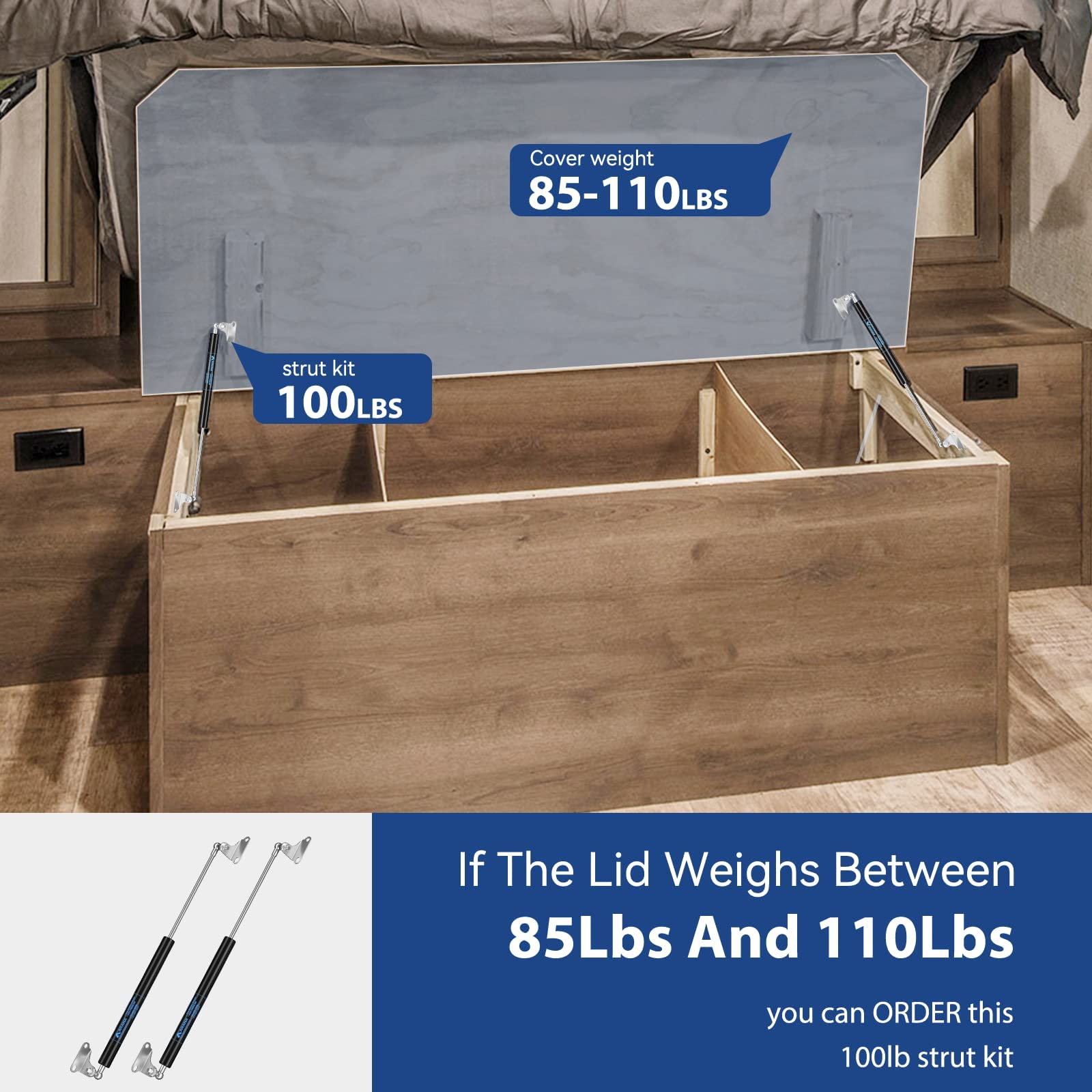 15 inch 100lbs Gas Struts Shocks, 15" Gas Shock Springs, with L-Type Mounting Brackets for Heavy Duty Toolbox Storage Box TV Cabinet Window Floor Hatch Door RV Bed (Support Lid Weight 85-110lbs)