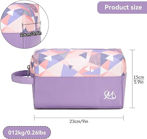 Miniatura 2 de Ryushoyo Juego de 2 piezas de artículos de tocador de viaje impermeable maquillaje electrónico lápiz organizador bolsa con asa, Triángulo geométrico